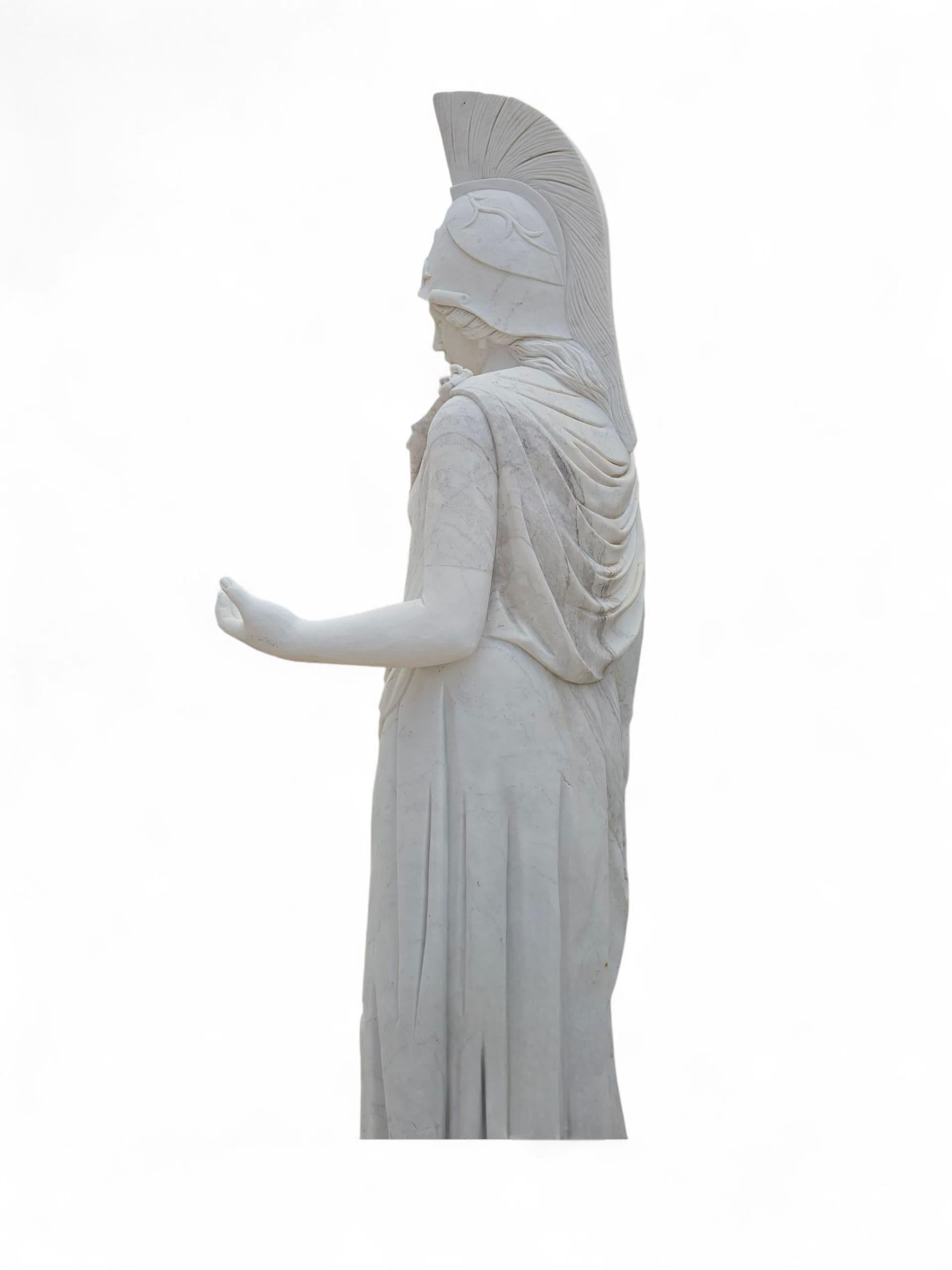 Monumental Pair of Classical Greek Marble Sculptures of Minerva, Italy, 1950s For Sale 3
