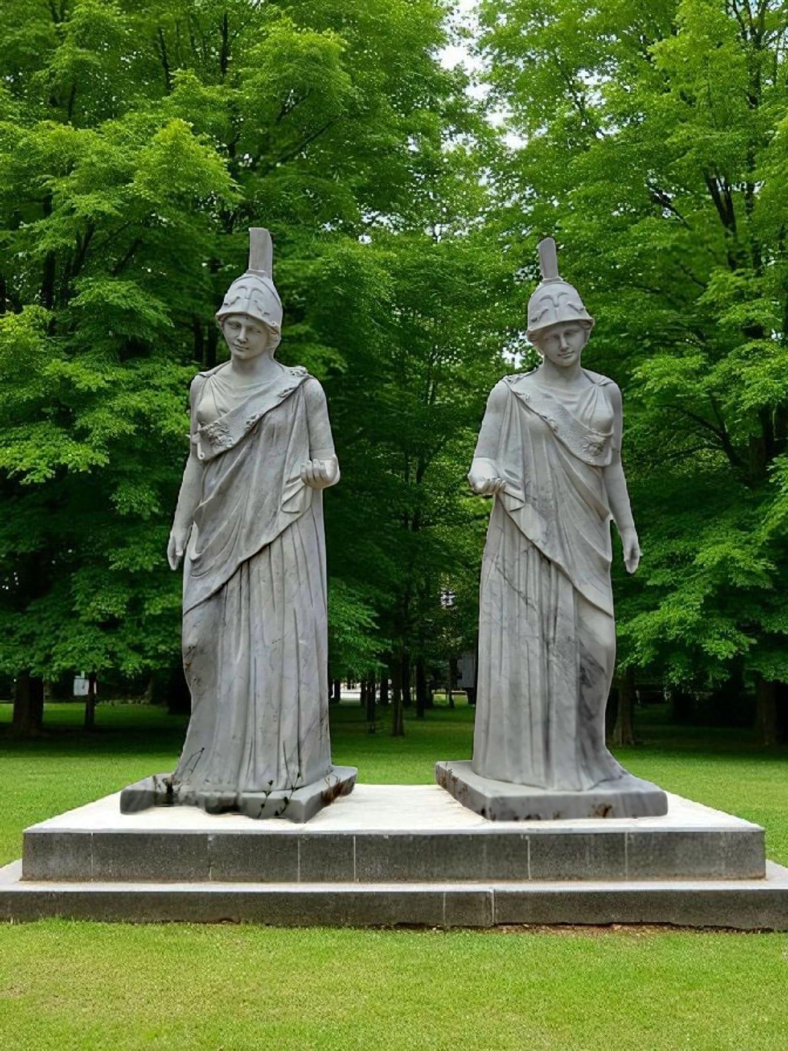 Monumental Pair of Classical Greek Marble Sculptures of Minerva, Italy, 1950s For Sale 4