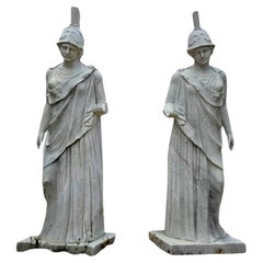 Paire monumentale de sculptures grecques classiques en marbre représentant Minerva, Italie, années 1950