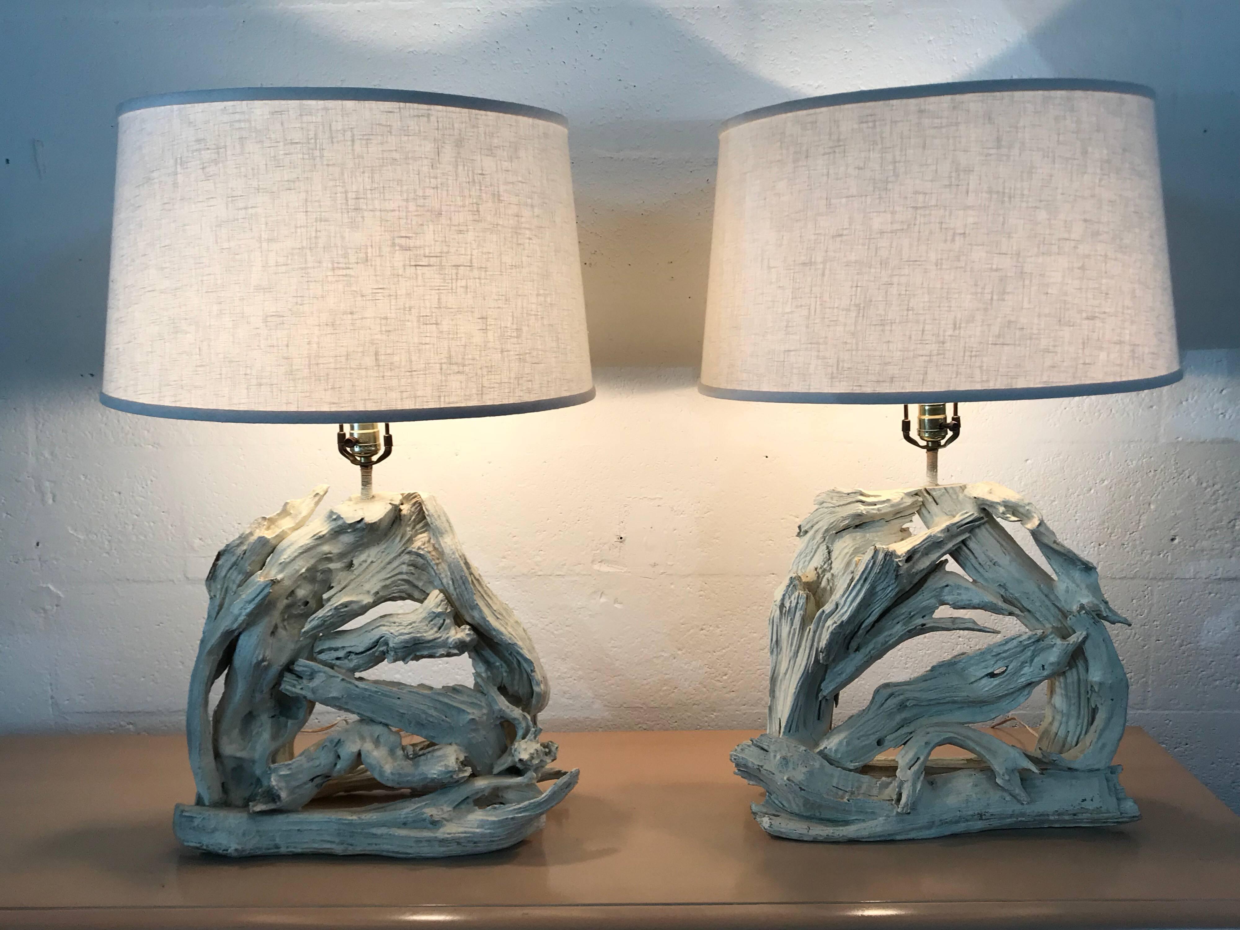 Large-scale pair of vintage driftwood lamps, Classic organic modern old Florida design.

Shades for display purpose only.