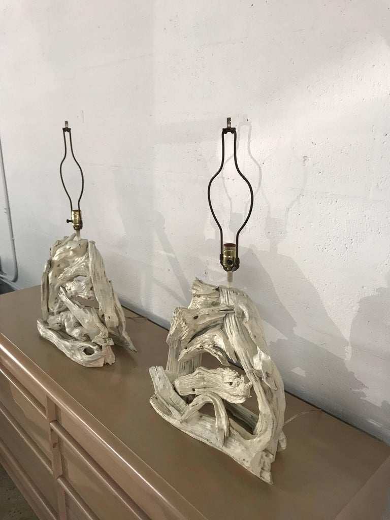 Monumental Pair of Driftwood Lamps For Sale at 1stdibs