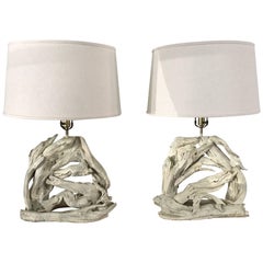Monumental Pair of Driftwood Lamps