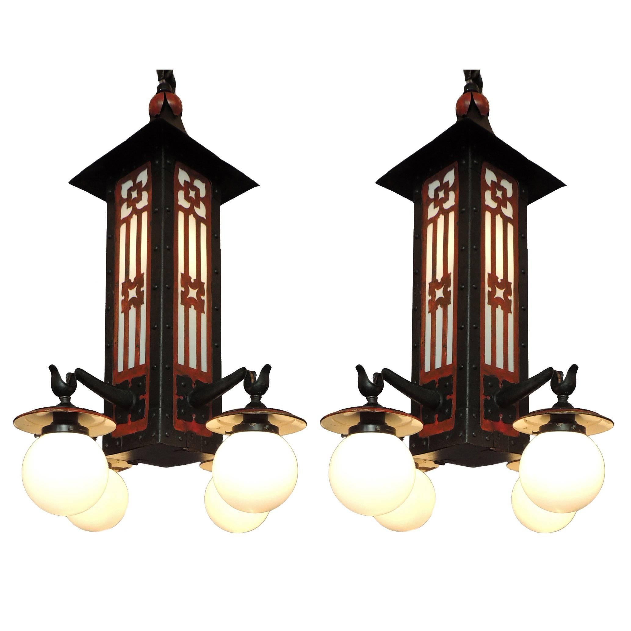 Monumental Pair of Early 20th Century French Chinoiserie Pagoda Lanterns