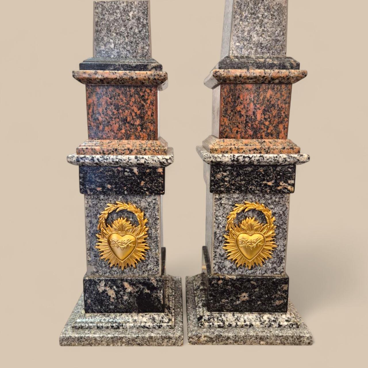 Monumental pair of Empire style porphyry and bronze obelisks, 19th century For Sale 3