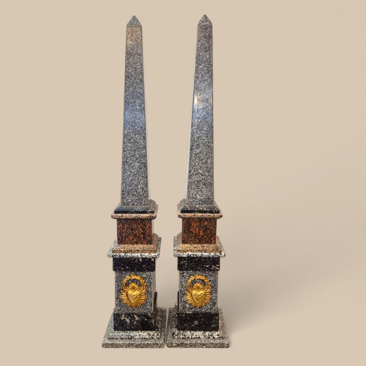 Monumental pair of Empire style porphyry and bronze obelisks, 19th century For Sale 2