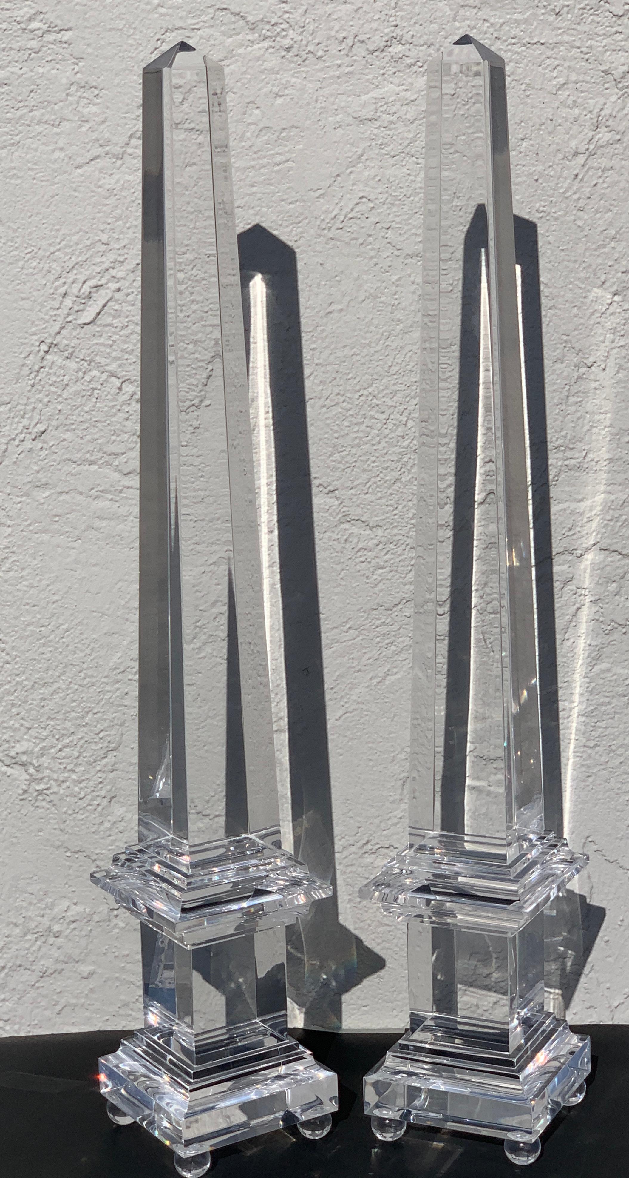 Monumental Pair of Footed Lucite Obelisks 1