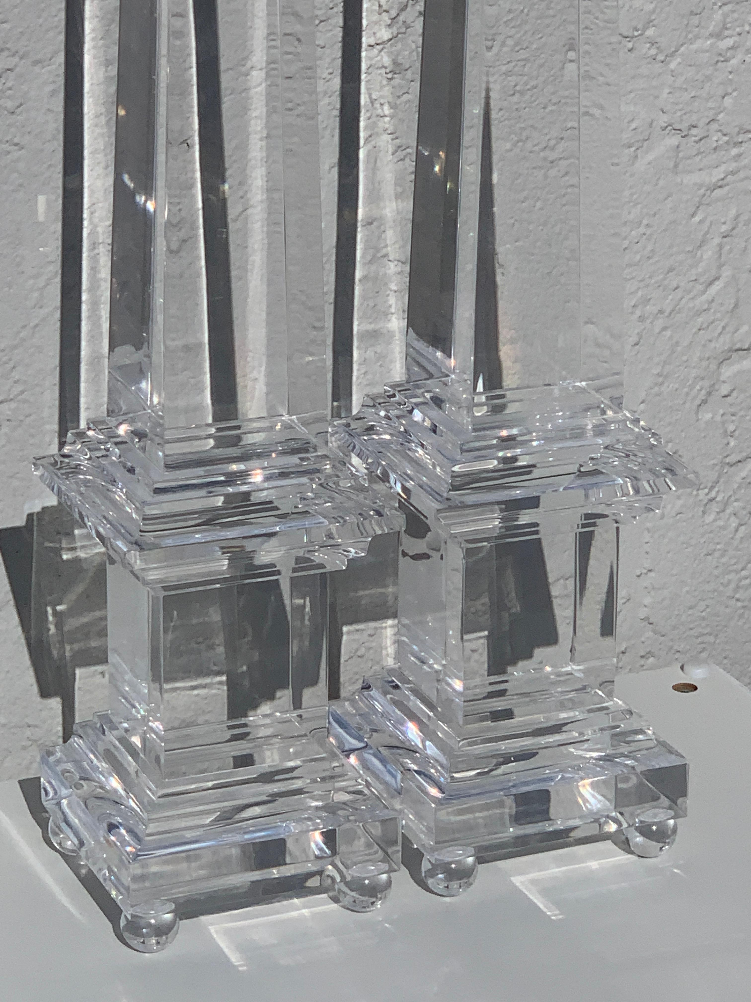 Monumental Pair of Footed Lucite Obelisks 3