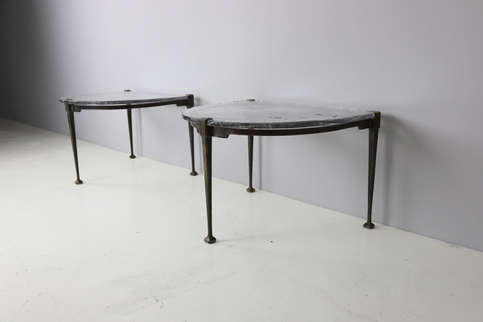 Monumental Pair of Forged Bronze Side Tables by Lothar Klute, 1991 2