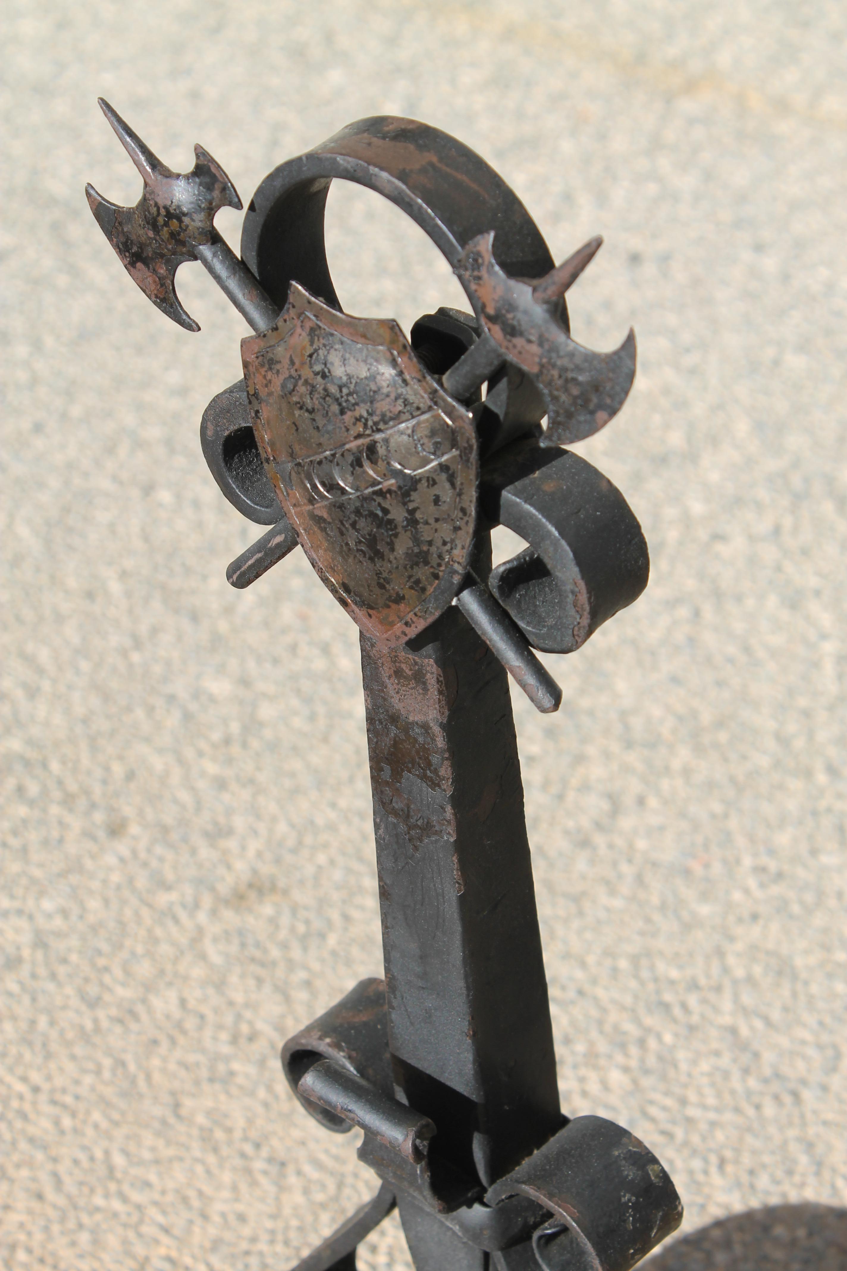 Monumental Pair of Forged Iron Spanish Revival Andirons In Good Condition For Sale In Palm Springs, CA