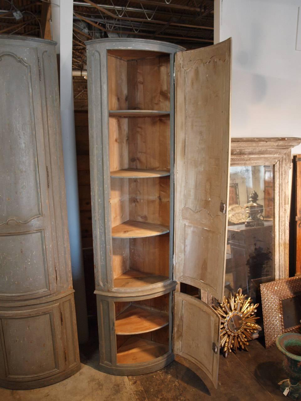 Monumental Pair of French 18th Century Corner Cabinets in Painted Wood 1