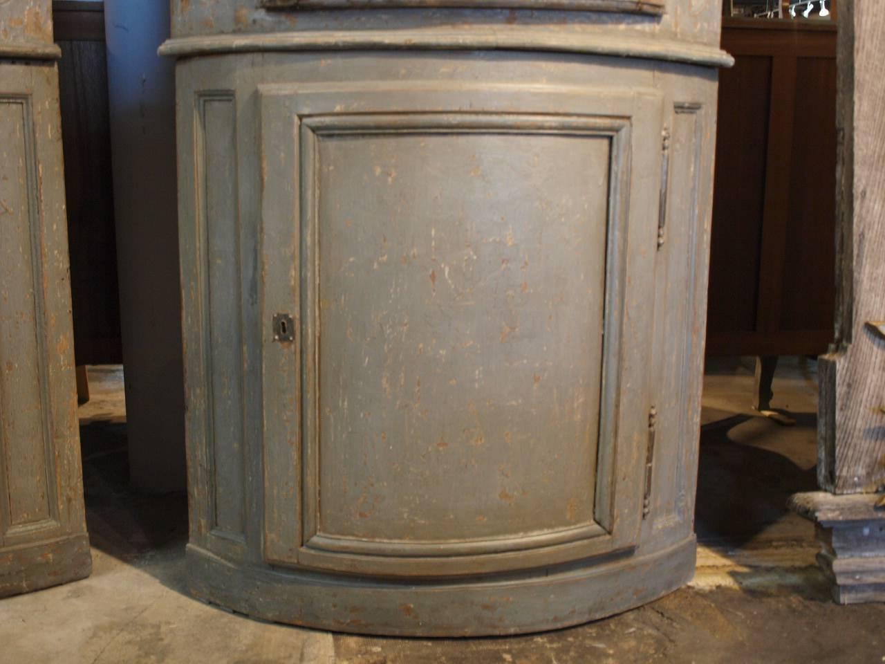 Monumental Pair of French 18th Century Corner Cabinets in Painted Wood 6