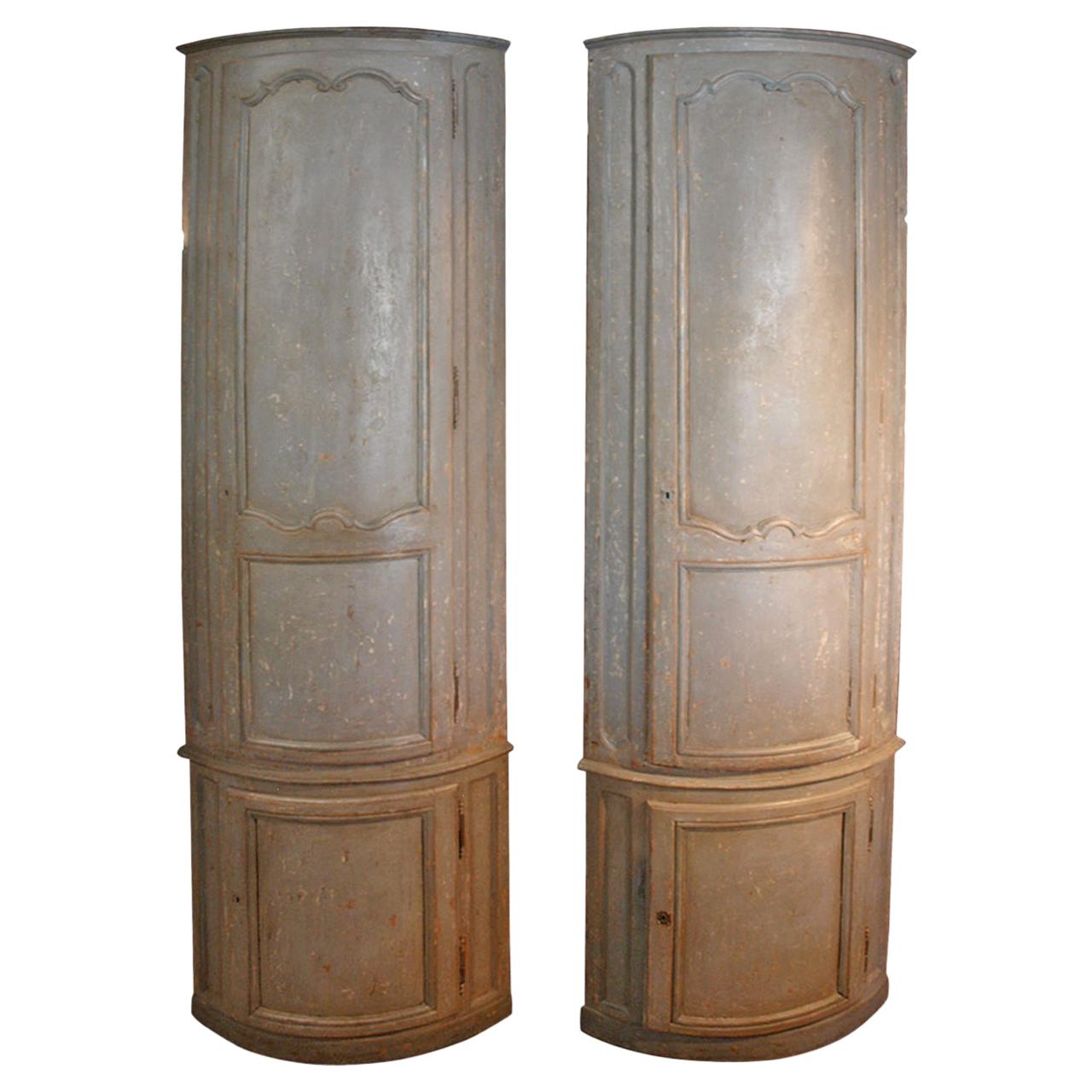 Monumental Pair of French 18th Century Corner Cabinets in Painted Wood