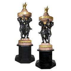 Pareja Monumental Putto Francés Siglo XIX Urnas Flambeaux Esculturas Urna Torchere