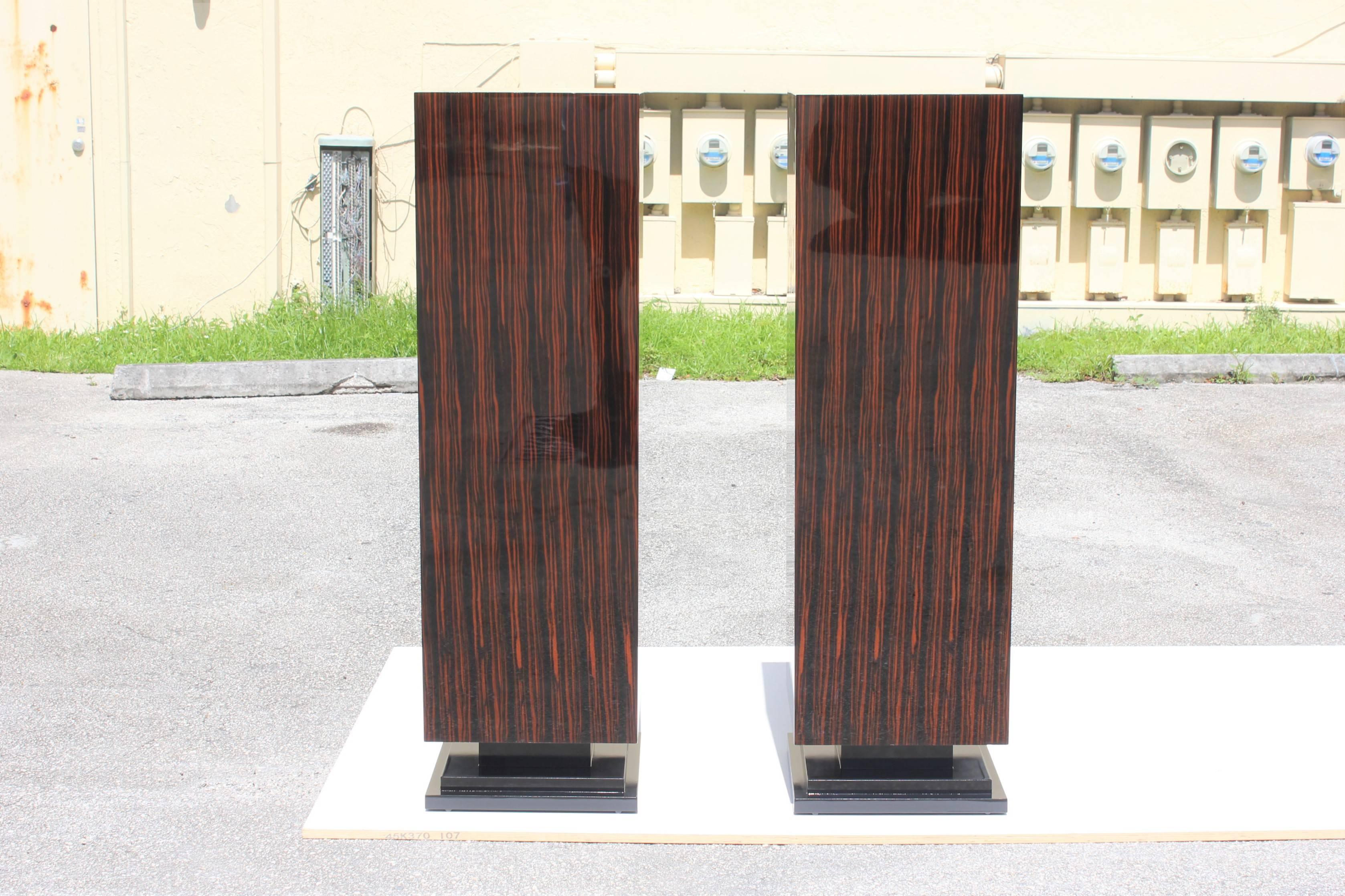 Wood Monumental Pair of French Art Deco Exotic Macassar Ebony Pedestals, 1940s