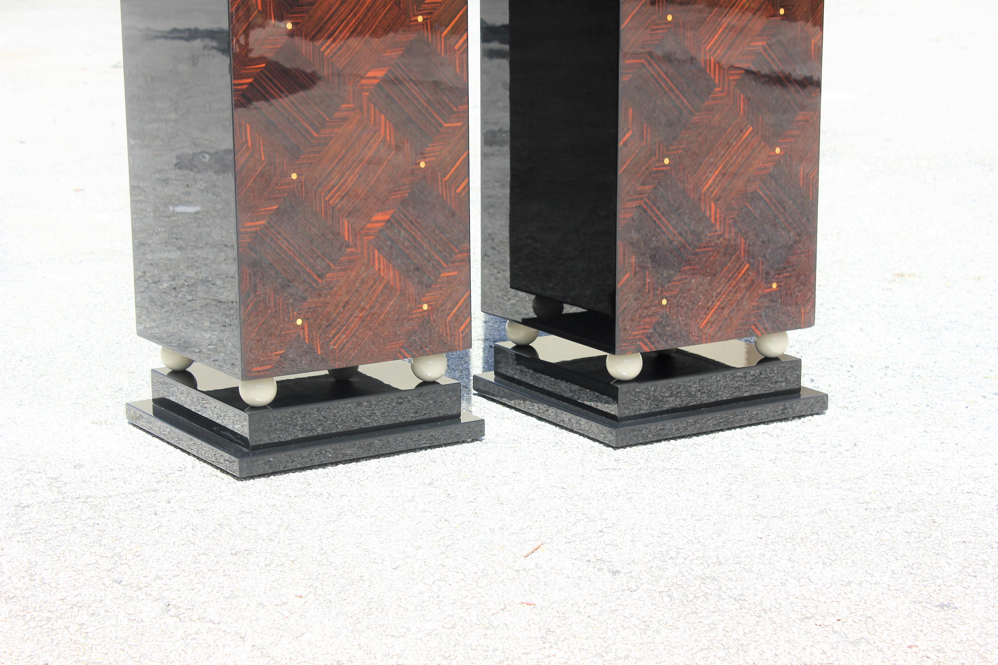 Mother-of-Pearl Monumental Pair of French Exotic Macassar Ebony Pedestals MOP Accents For Sale