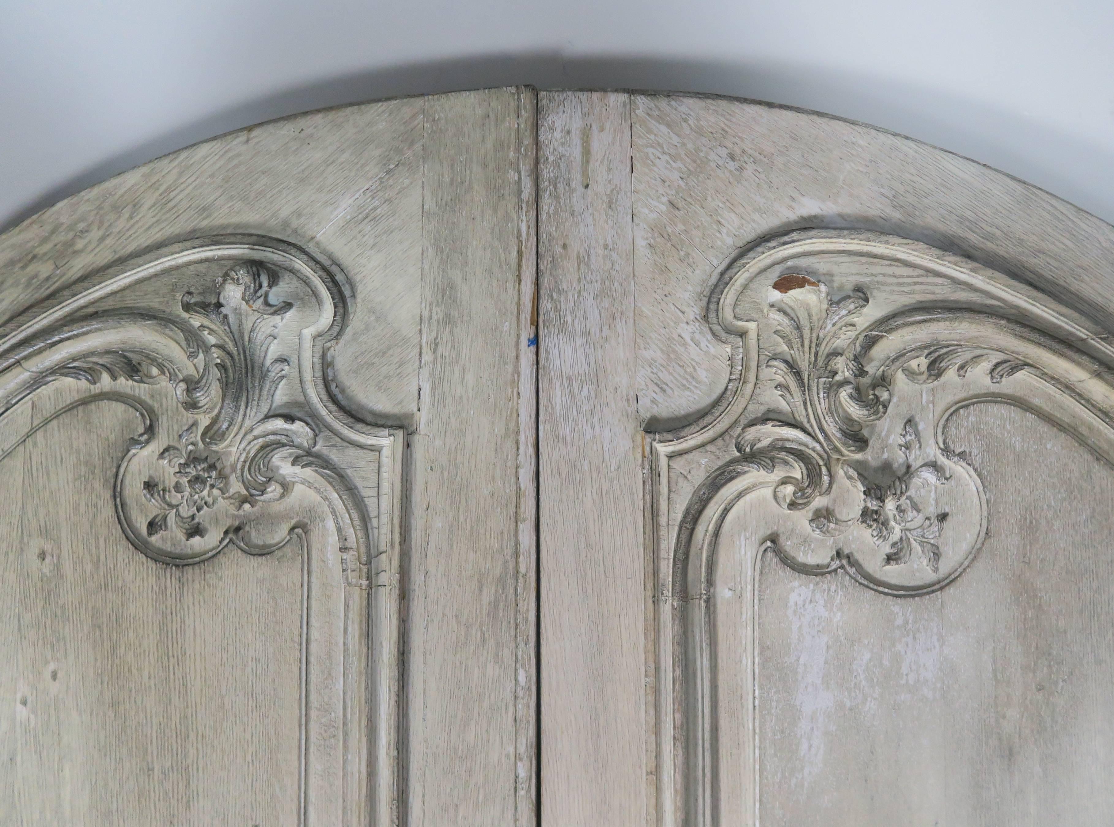 Louis XV Monumental Pair of French Carved Painted Doors, circa 1900s