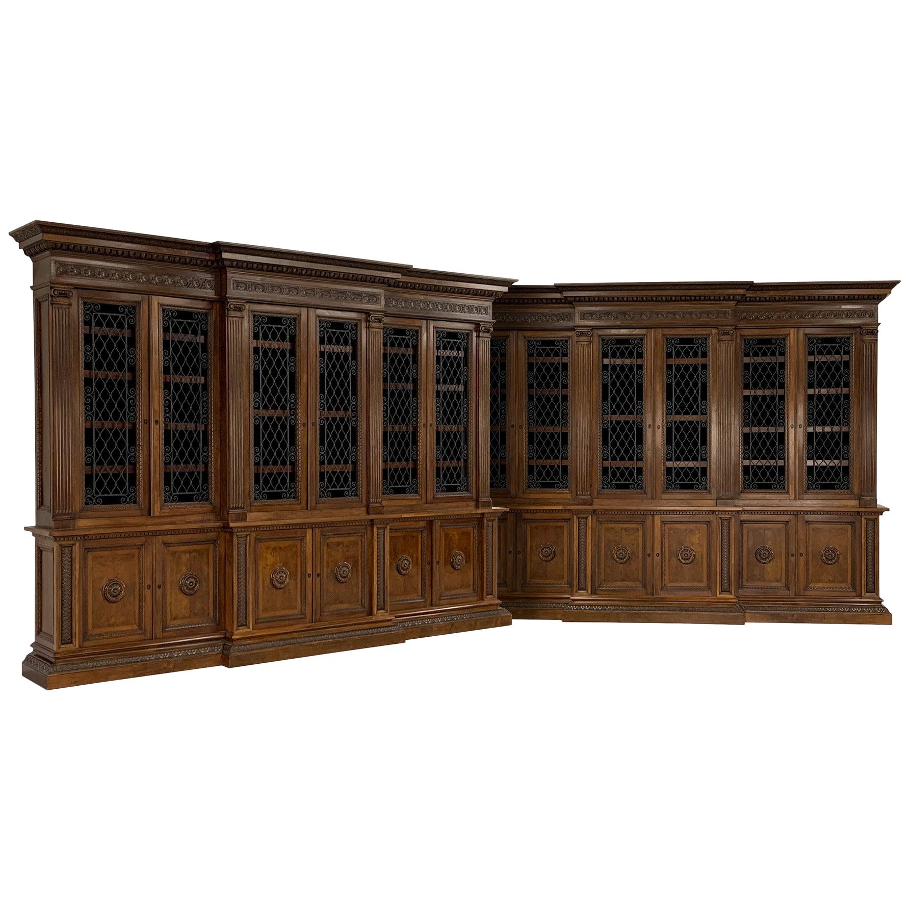 Monumental Pair of French Carved Walnut Biblioteques