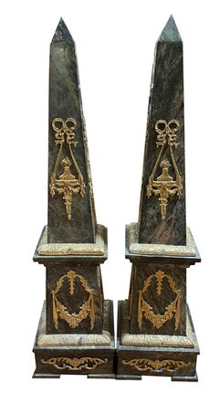Monumental Pair of French Empire Bronze Mounted Obelisks with Ormulu