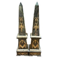 Antique Monumental Pair of French Empire Bronze Mounted Obelisks with Ormulu