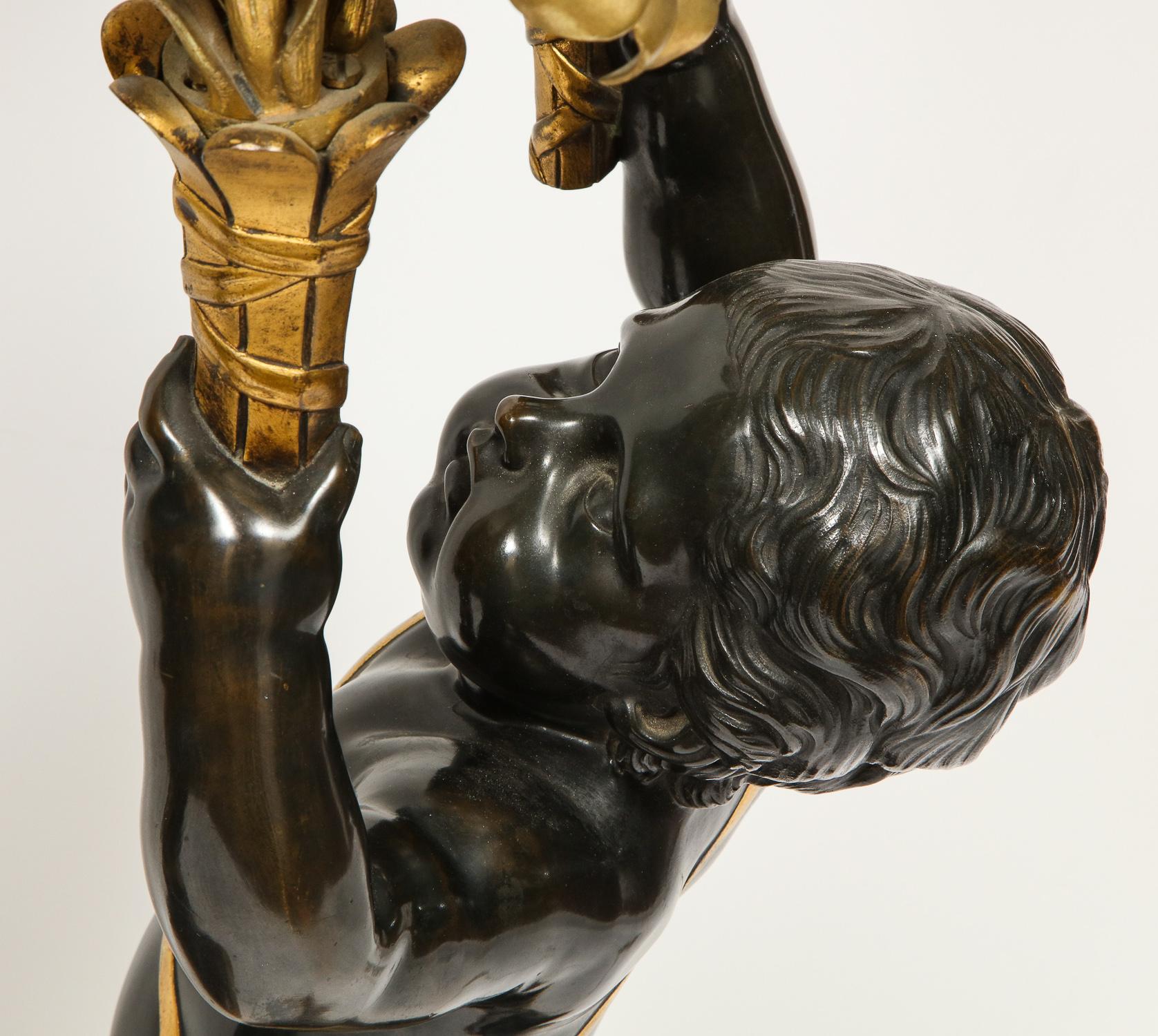 Monumental Pair of French Gilt and Patinated Bronze and Rouge Marble Candelabra 9