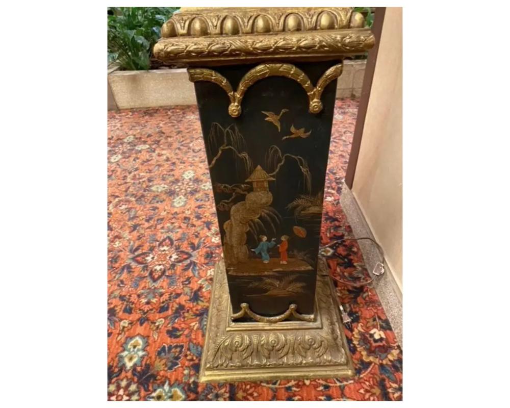 Monumental Pair of French Gilt Bronze and Chinoiserie Painted Torcheres For Sale 8