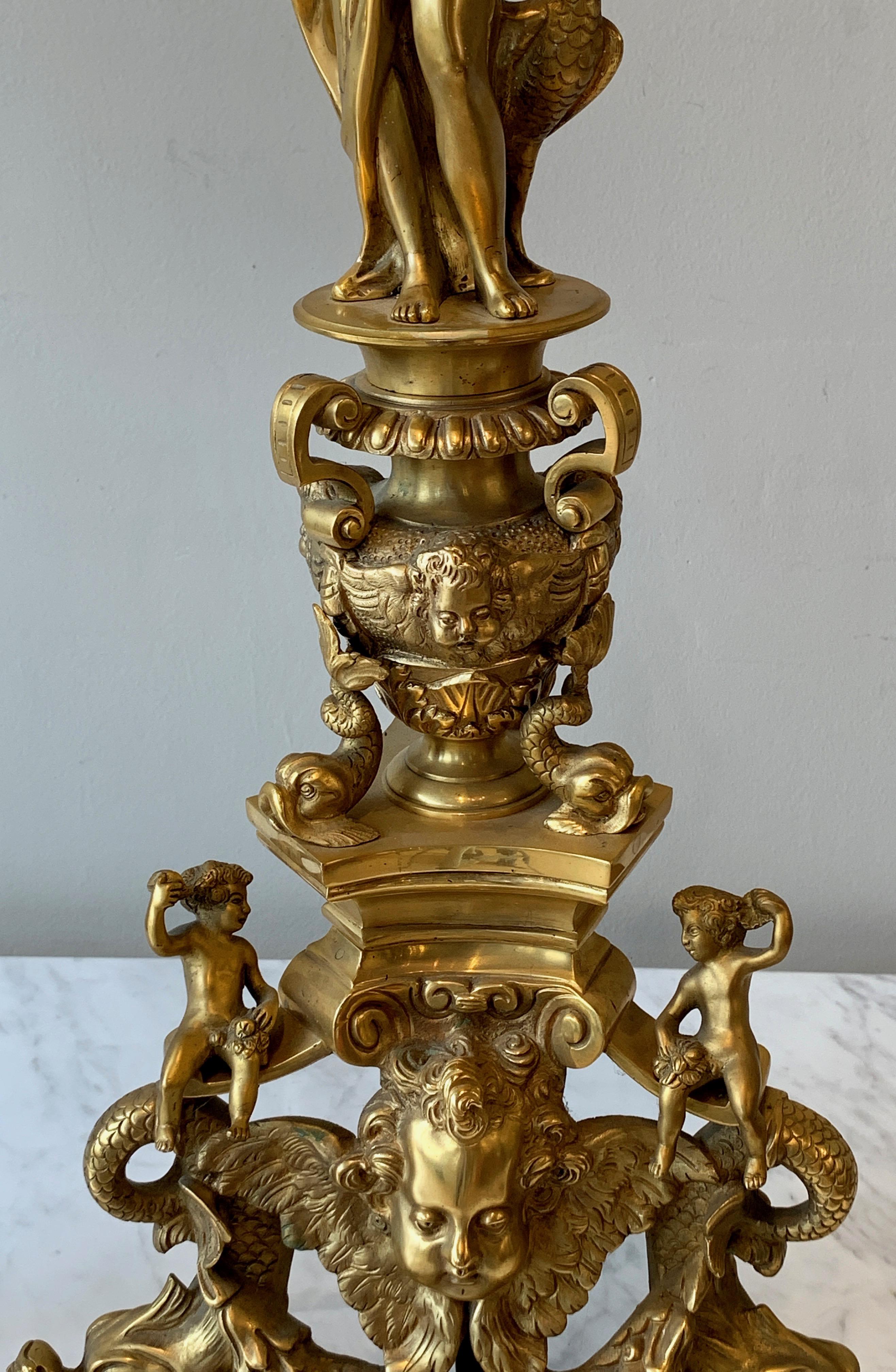 Monumental Pair of French Gilt Bronze Chenets 6