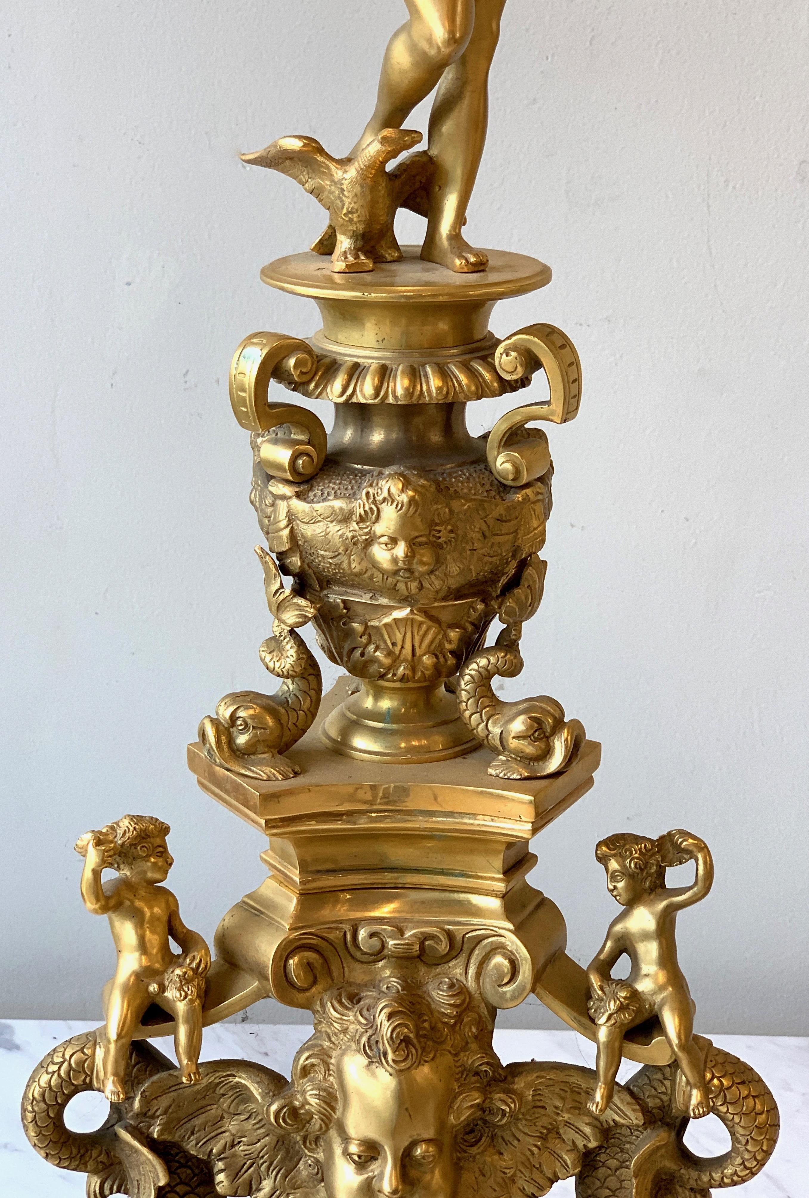 Monumental Pair of French Gilt Bronze Chenets 4