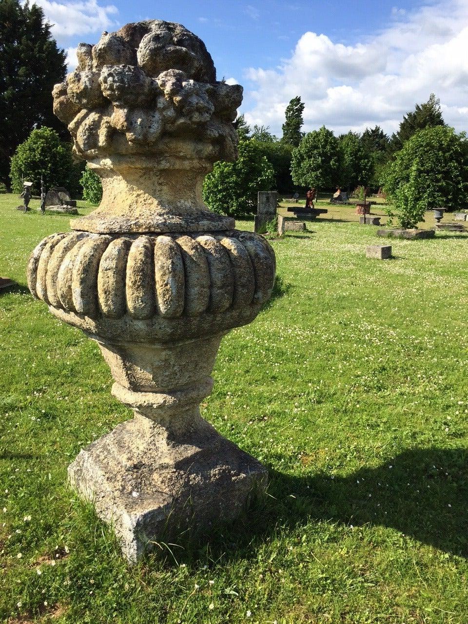 Hand-Crafted Monumental Pair of French Louis XIV Style Stone Urns, 20th Century France For Sale