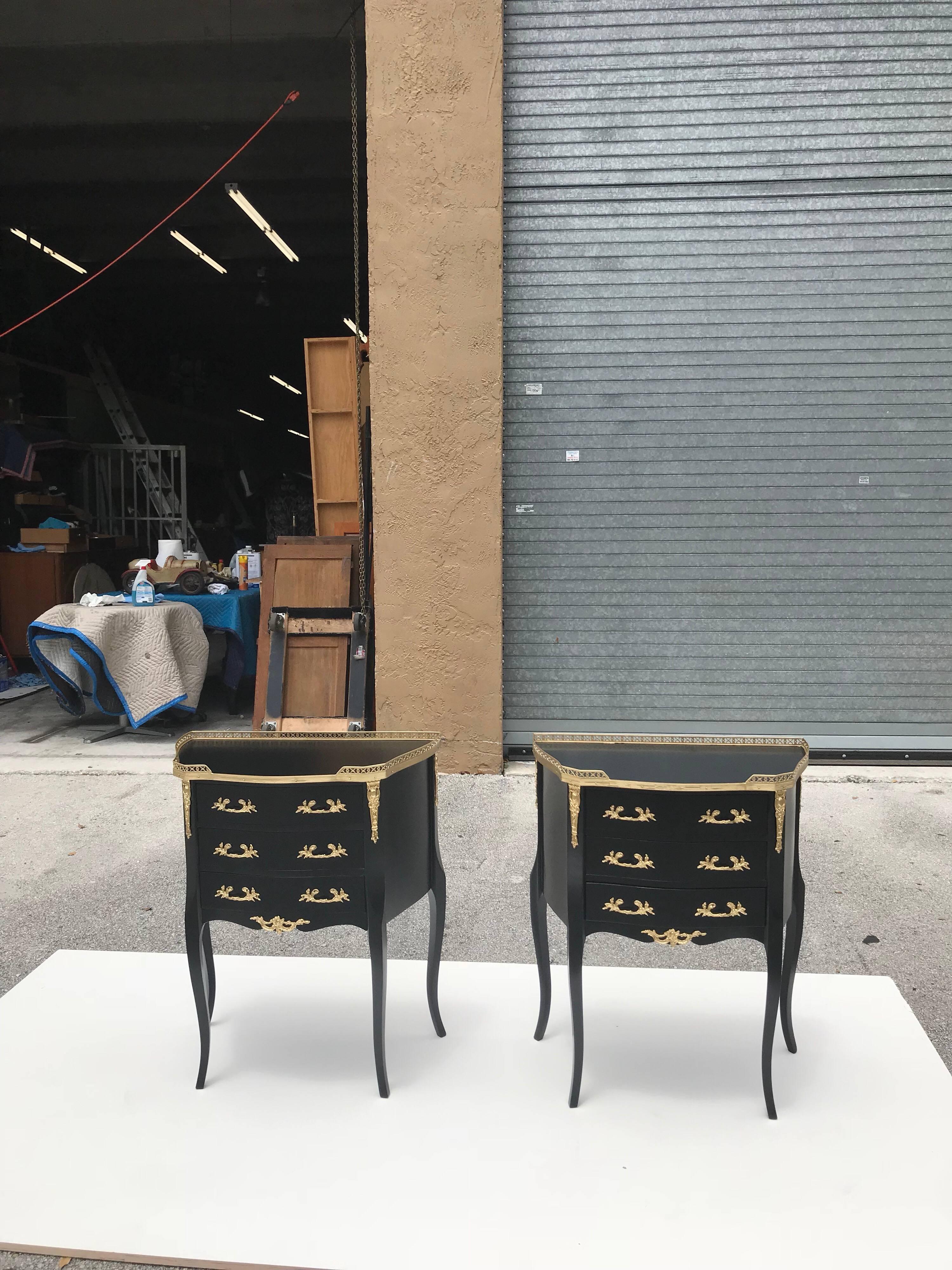 Monumental Pair of French Louis XVI Ebonized Nightstands by Maison Jansen 9