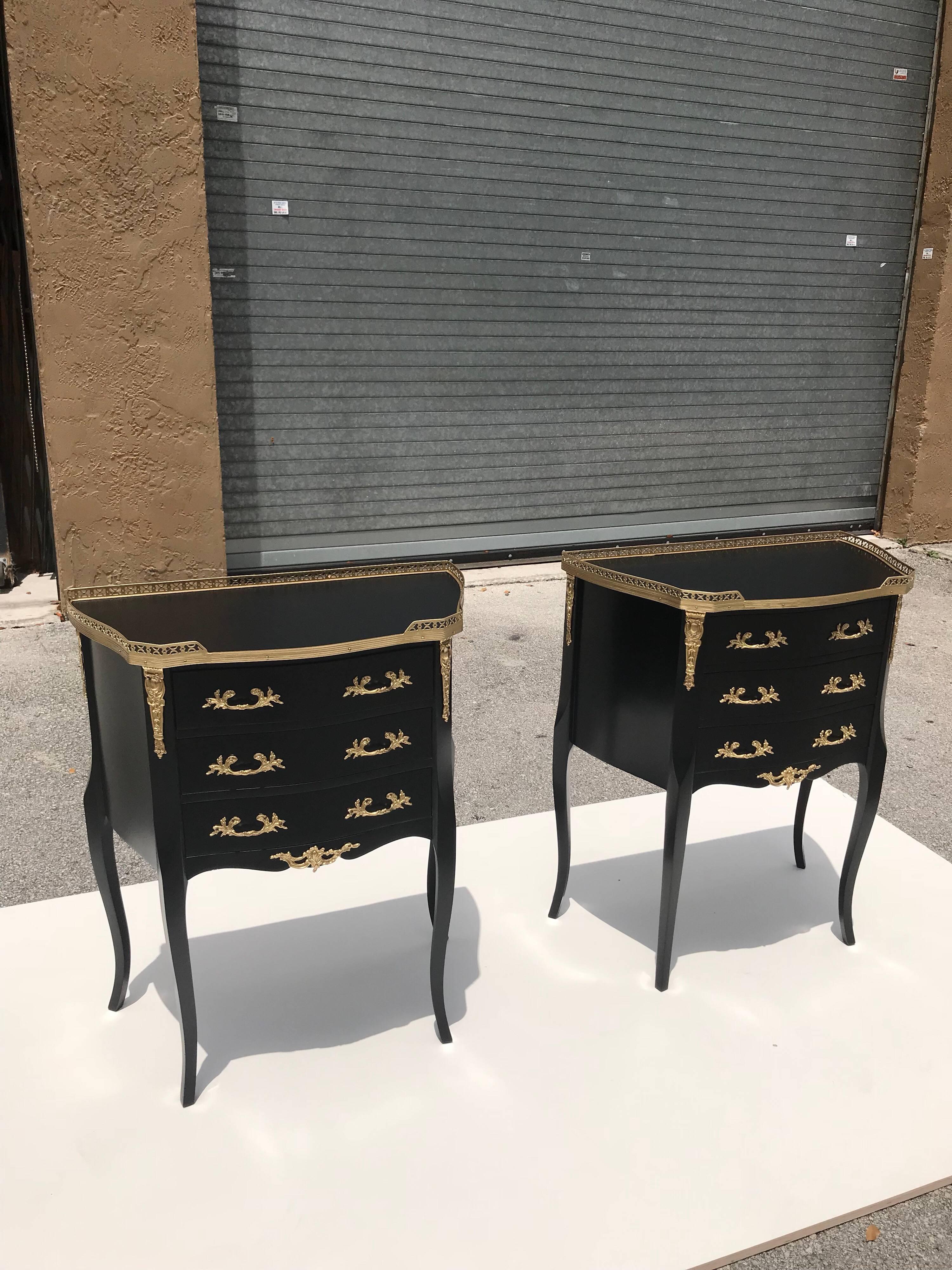 Monumental Pair of French Louis XVI Ebonized Nightstands by Maison Jansen 14