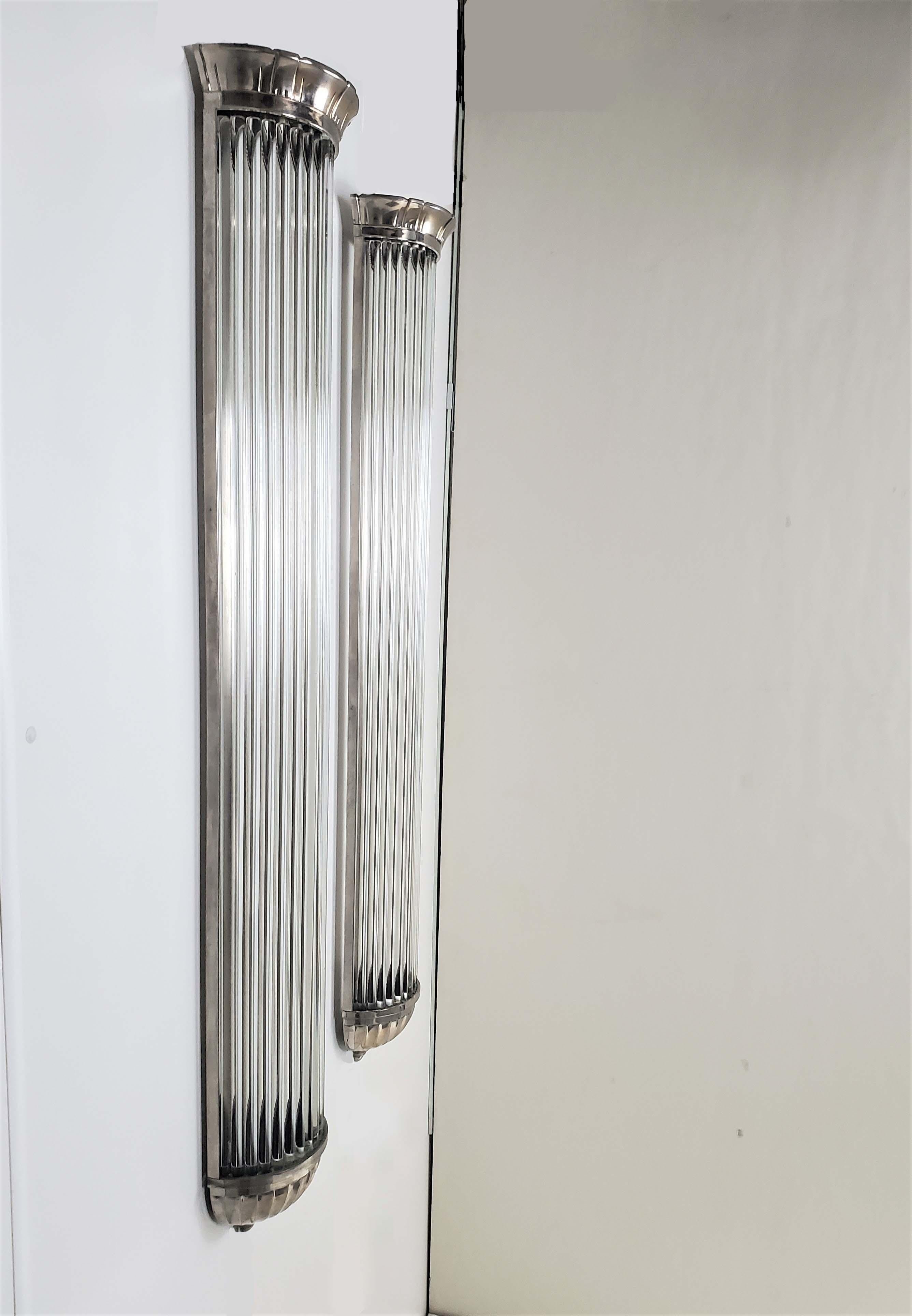 Monumental Pair of French Modernist Long Tubular Sconces by Petitot For Sale 3