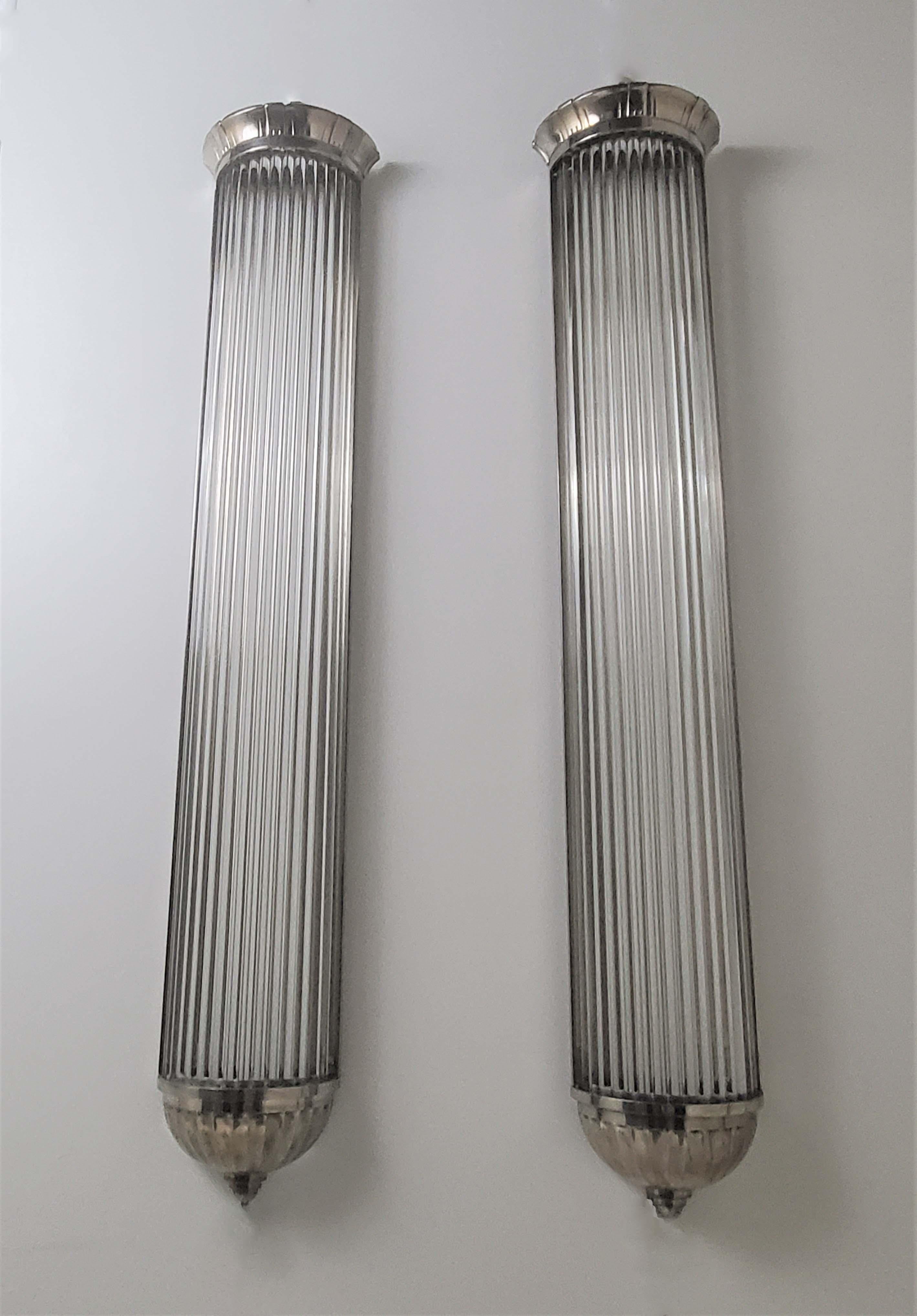 Monumental Pair of French Modernist Long Tubular Sconces by Petitot For Sale 4