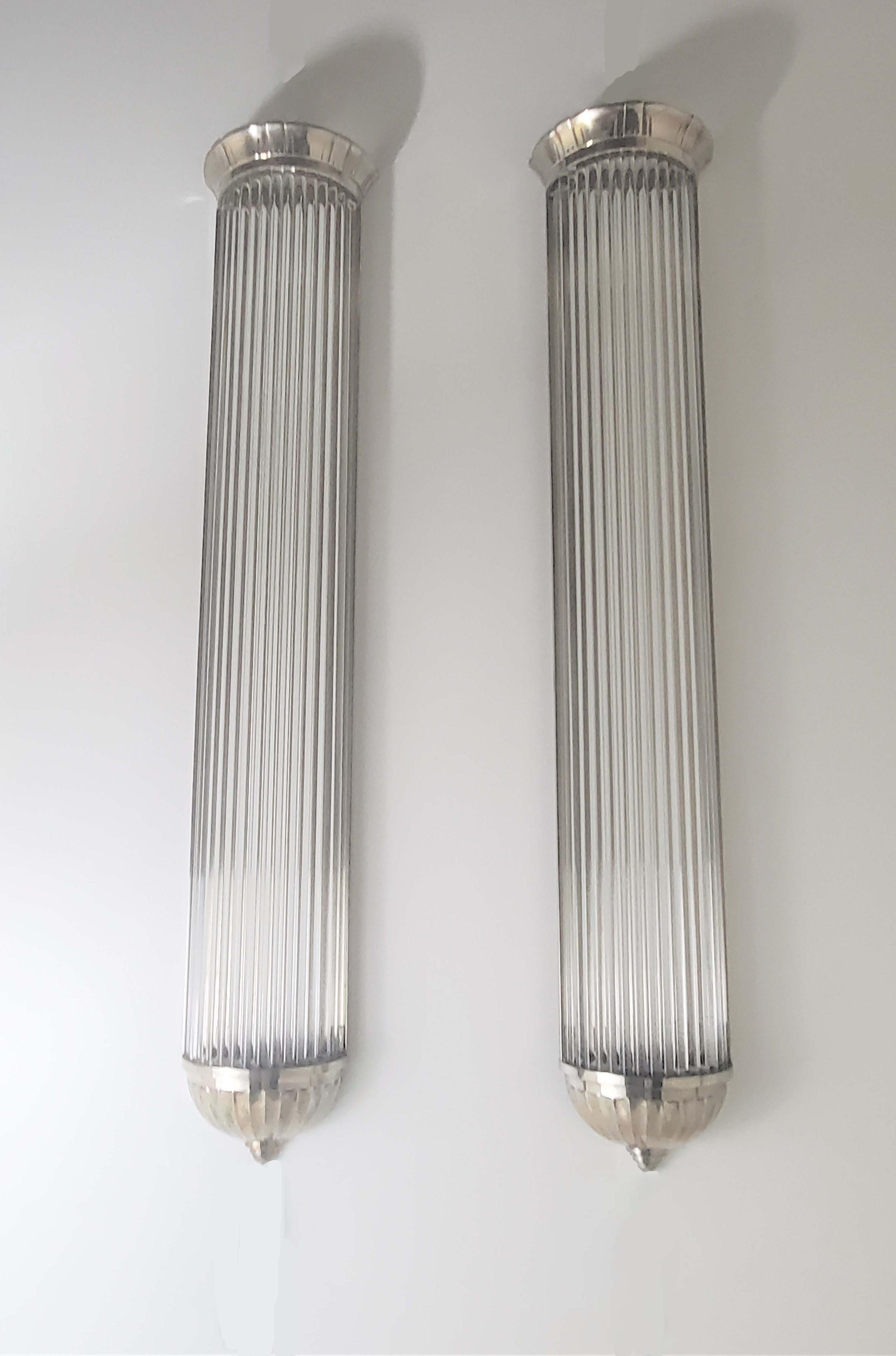 Monumental Pair of French Modernist Long Tubular Sconces by Petitot For Sale 6
