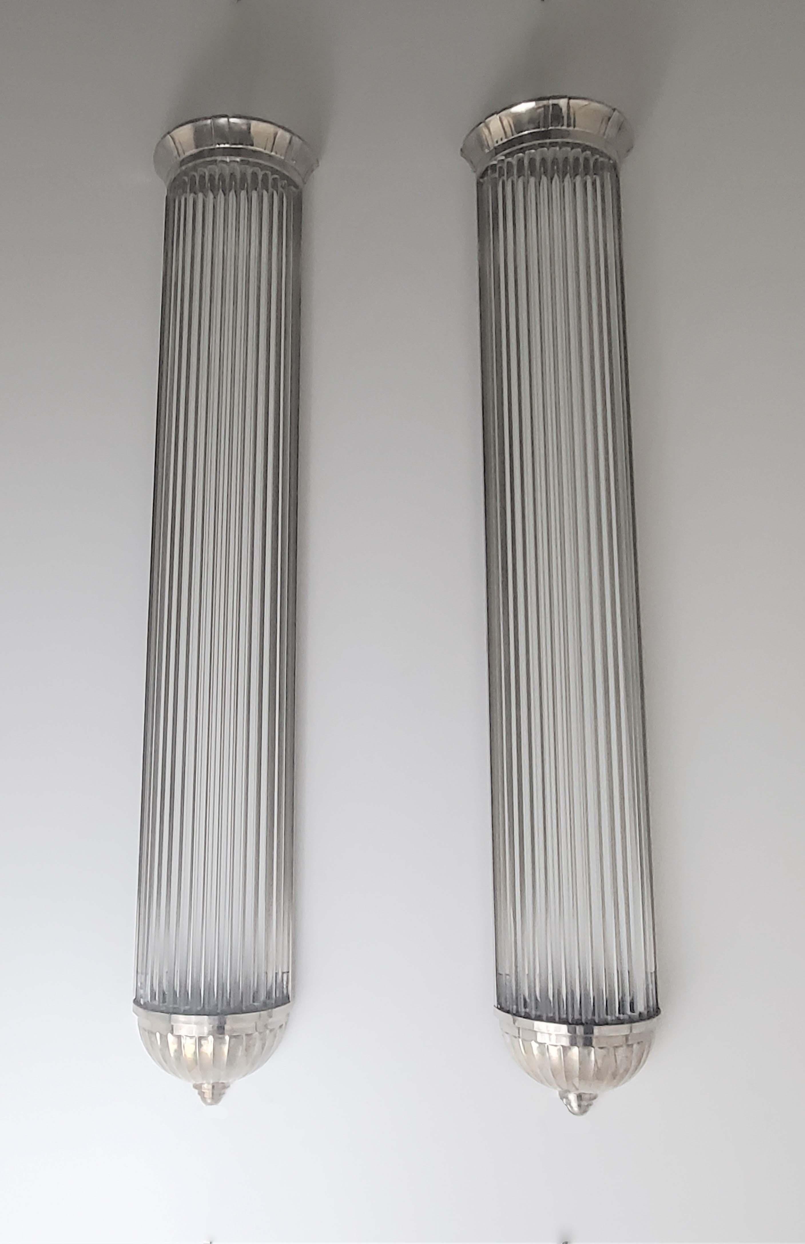 Monumental Pair of French Modernist Long Tubular Sconces by Petitot For Sale 7