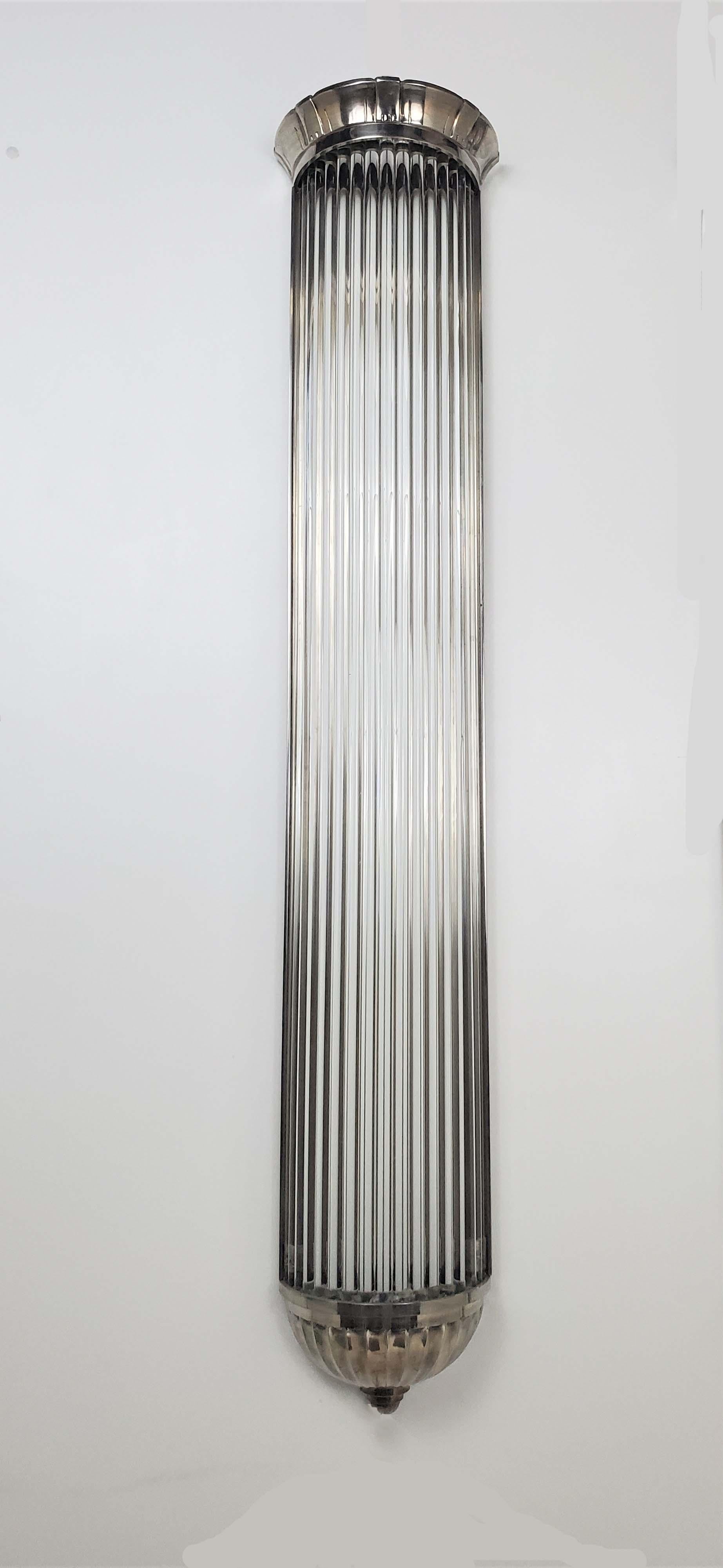 Monumental Pair of French Modernist Long Tubular Sconces by Petitot For Sale 9
