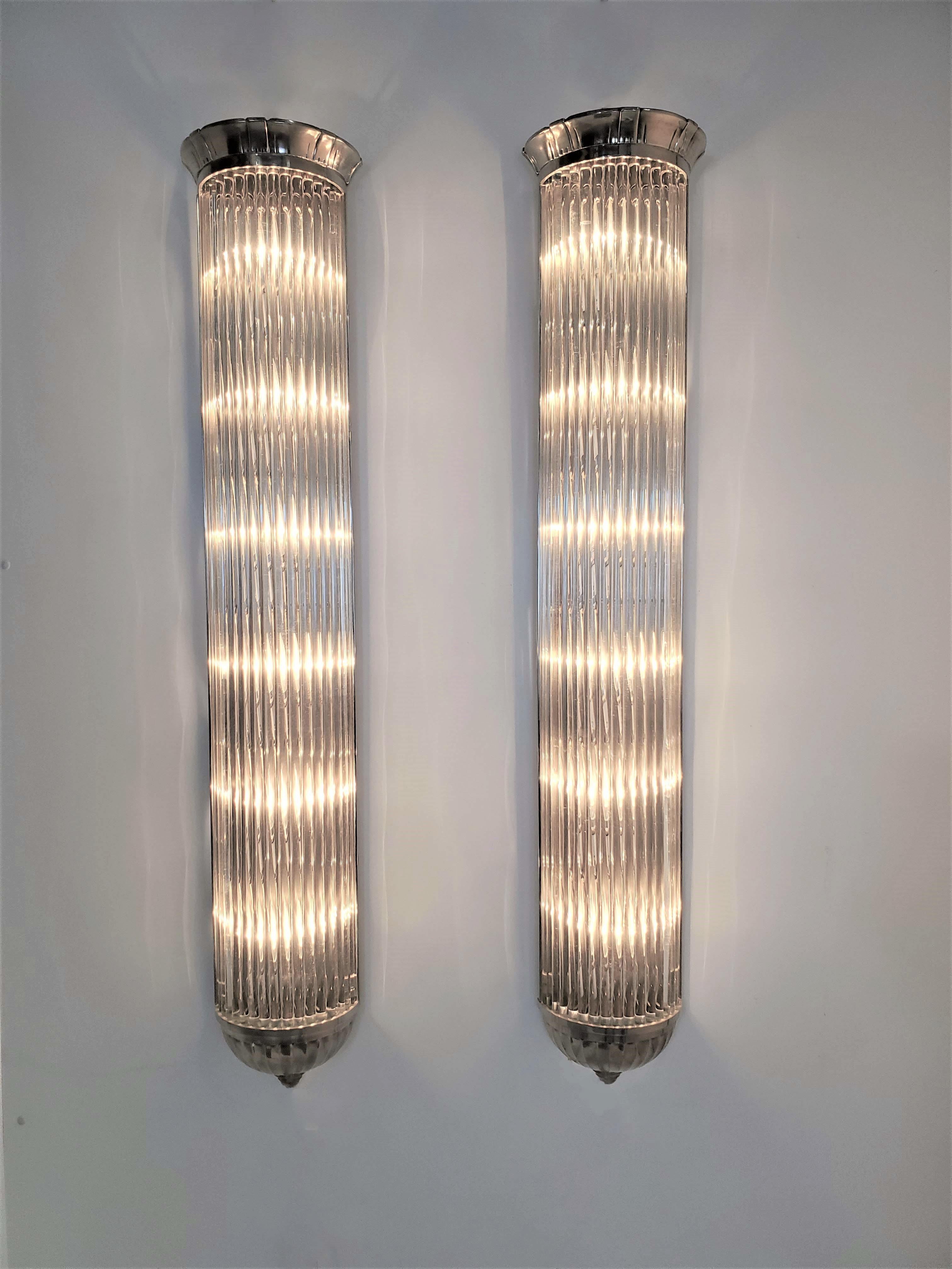 Monumental Pair of French Modernist Long Tubular Sconces by Petitot For Sale 11