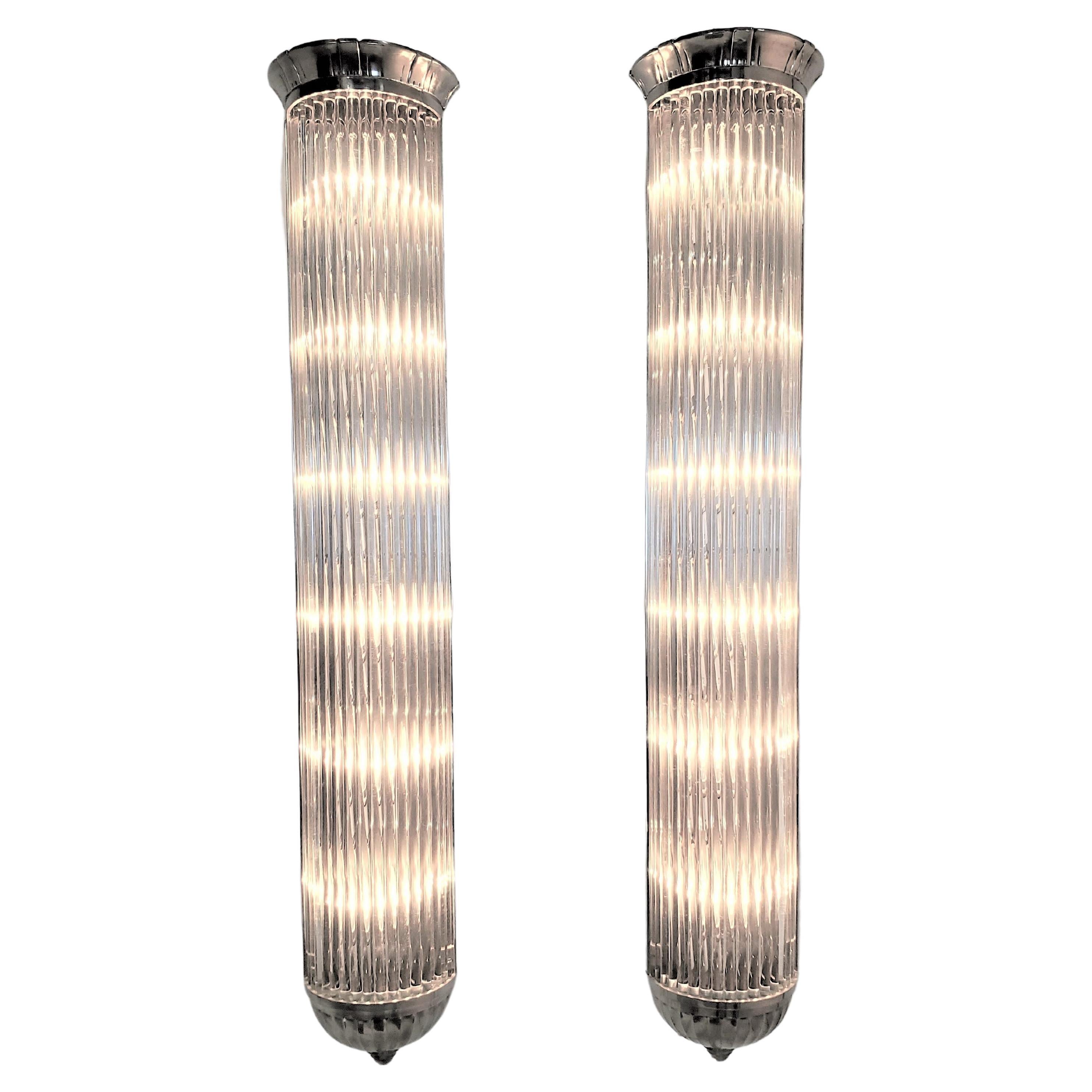 Monumental Pair of French Modernist Long Tubular Sconces by Petitot For Sale