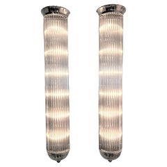 Used Monumental Pair of French Modernist Long Tubular Sconces by Petitot