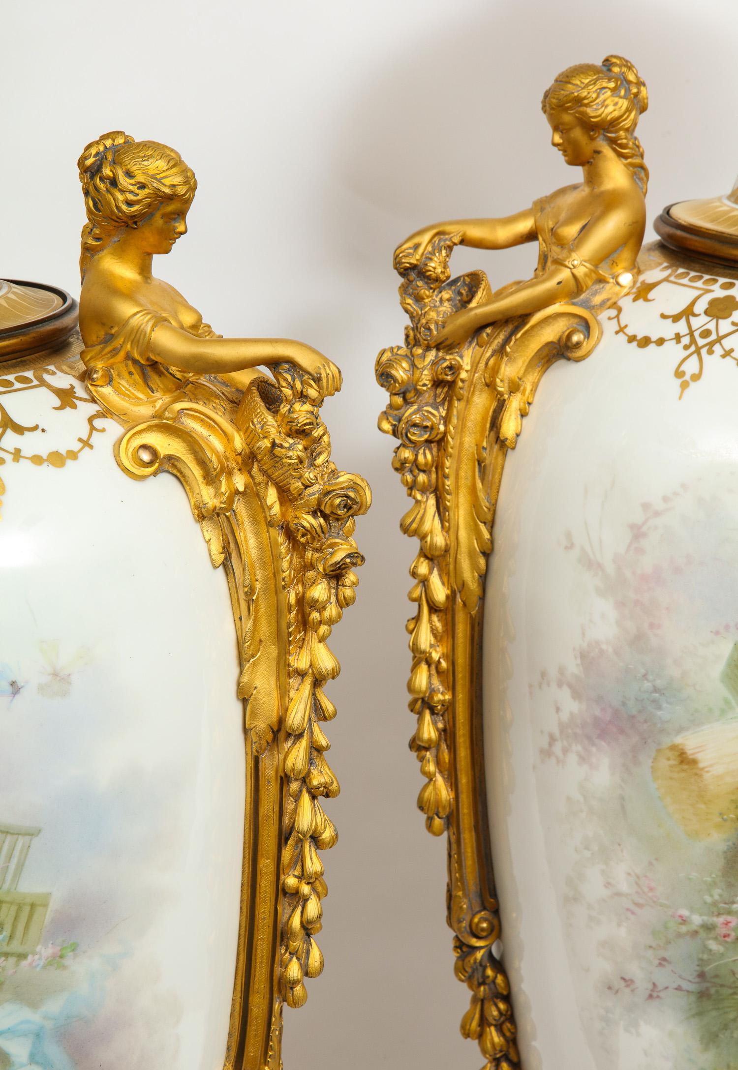 Monumental Pair of French Ormolu-Mounted White Sèvres Porcelain Vases and Covers 4