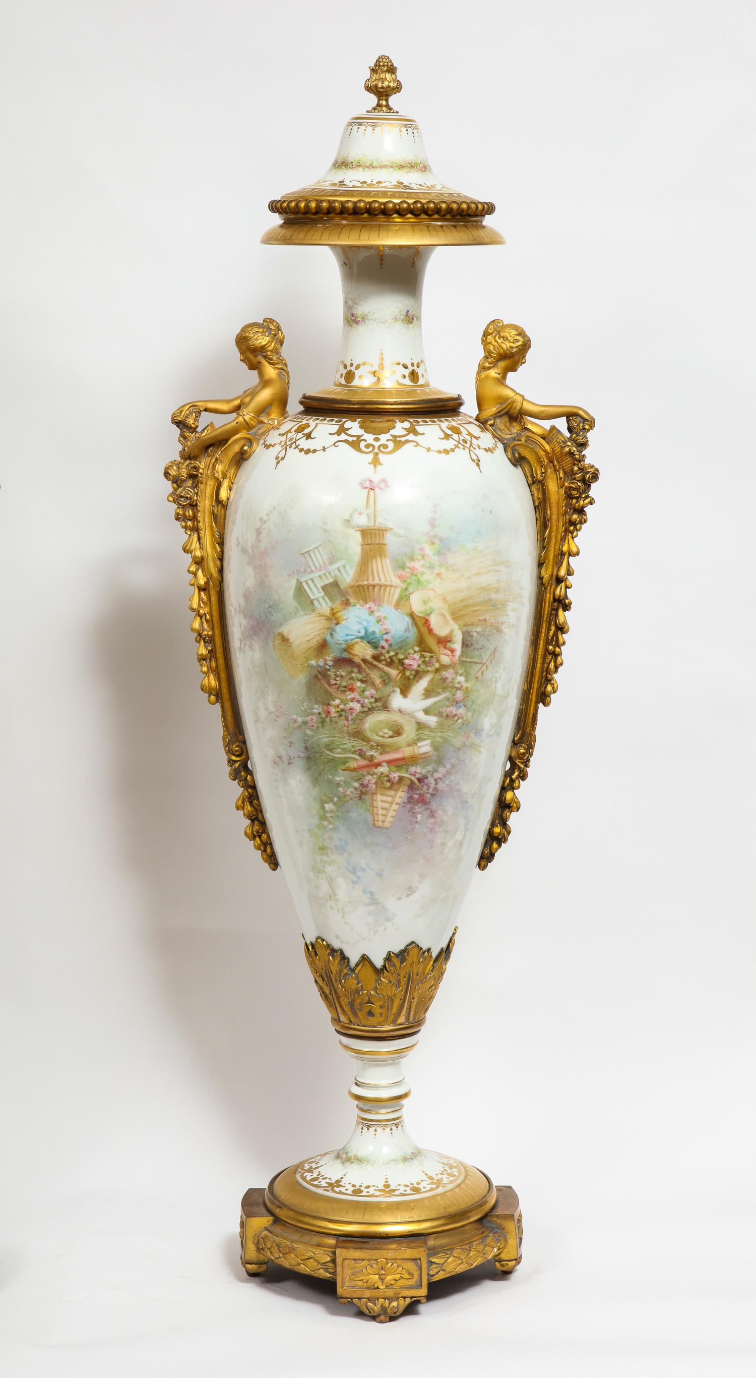 Monumental Pair of French Ormolu-Mounted White Sèvres Porcelain Vases and Covers 5