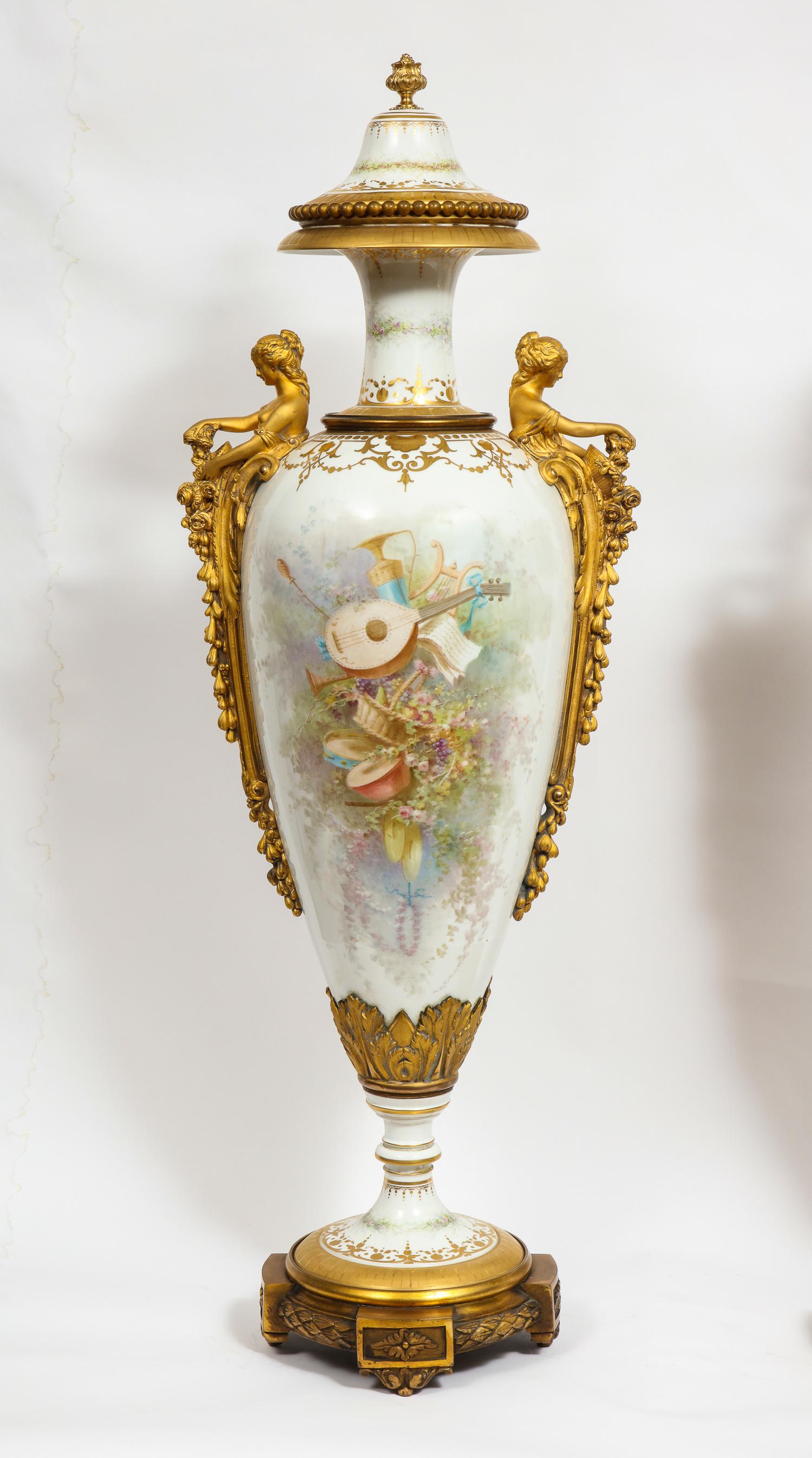 Monumental Pair of French Ormolu-Mounted White Sèvres Porcelain Vases and Covers 6