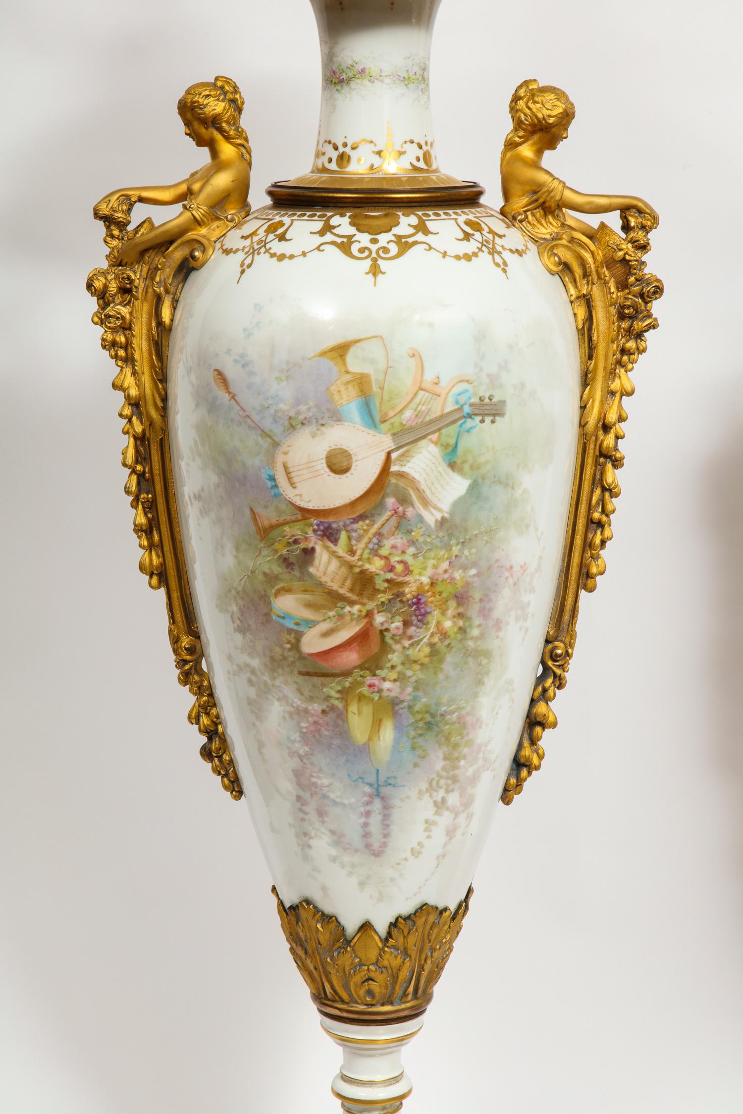 Monumental Pair of French Ormolu-Mounted White Sèvres Porcelain Vases and Covers 7