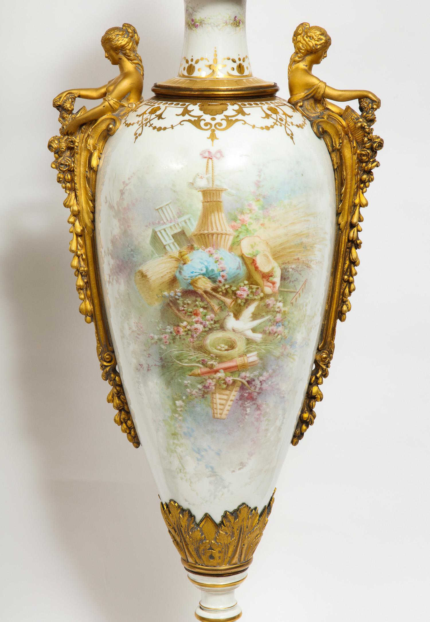 Monumental Pair of French Ormolu-Mounted White Sèvres Porcelain Vases and Covers 8