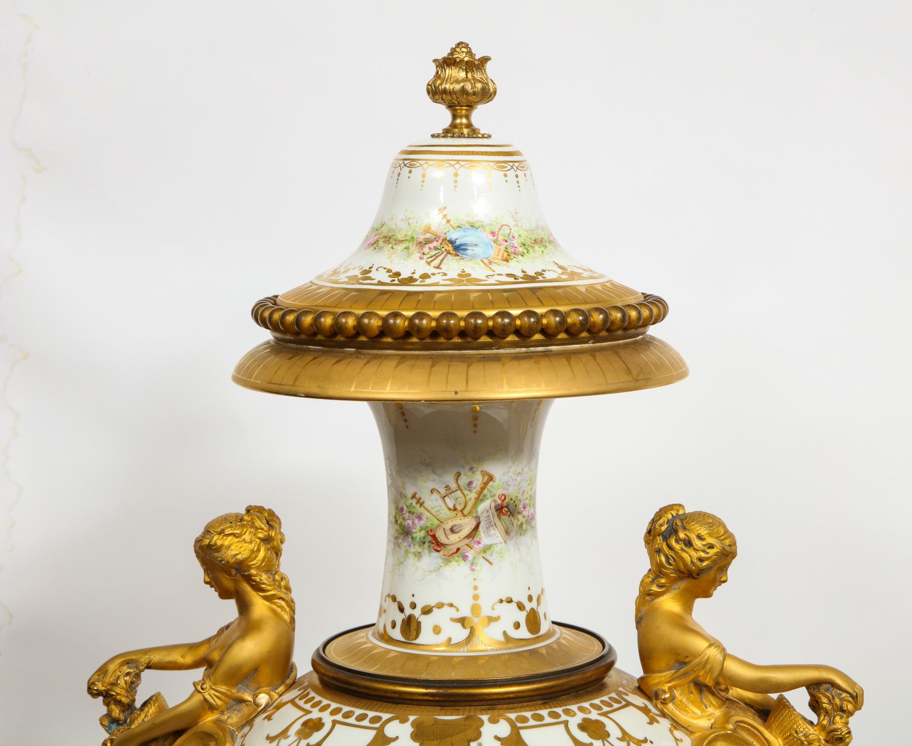 Monumental Pair of French Ormolu-Mounted White Sèvres Porcelain Vases and Covers 12