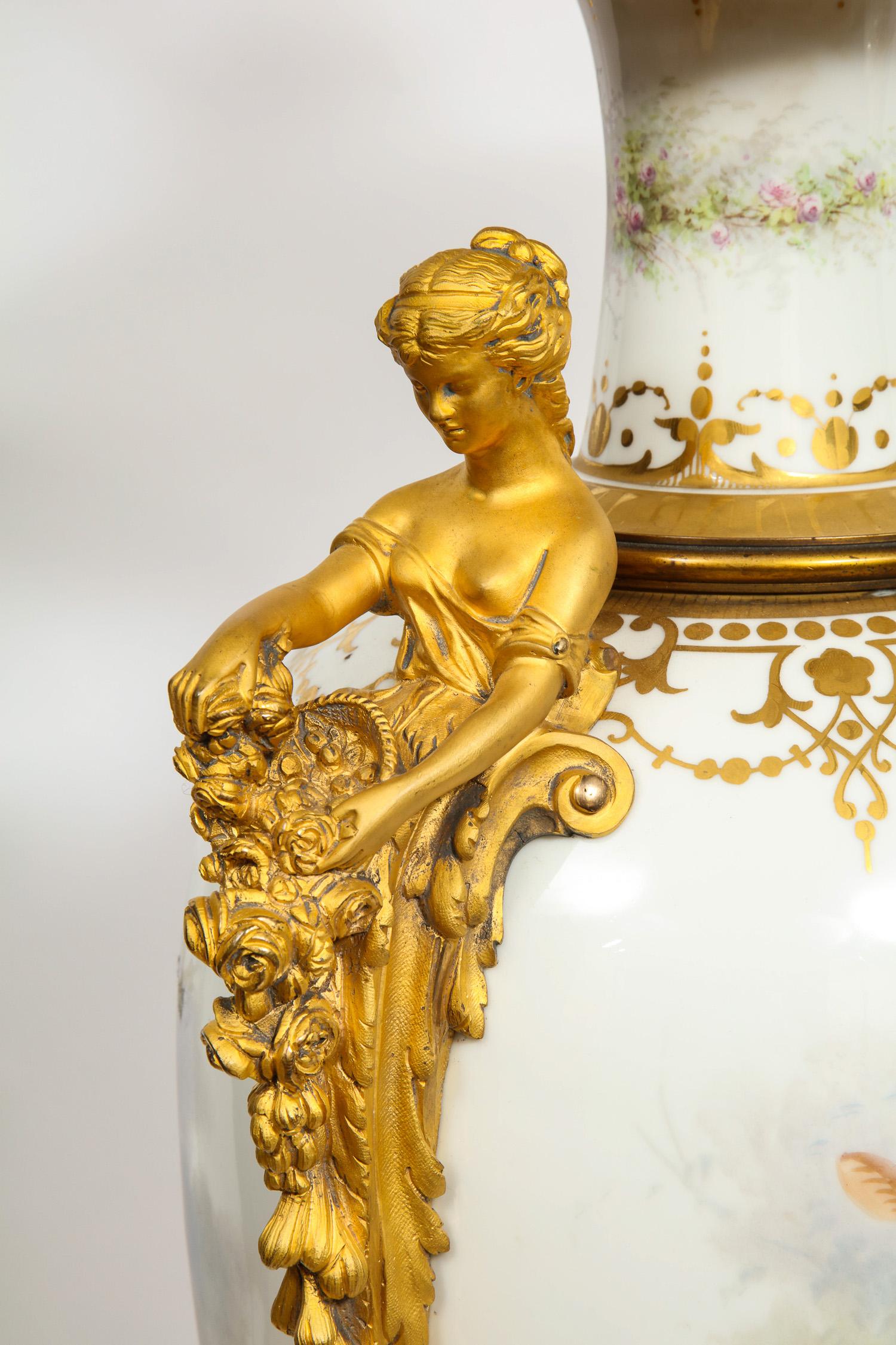Monumental Pair of French Ormolu-Mounted White Sèvres Porcelain Vases and Covers 13
