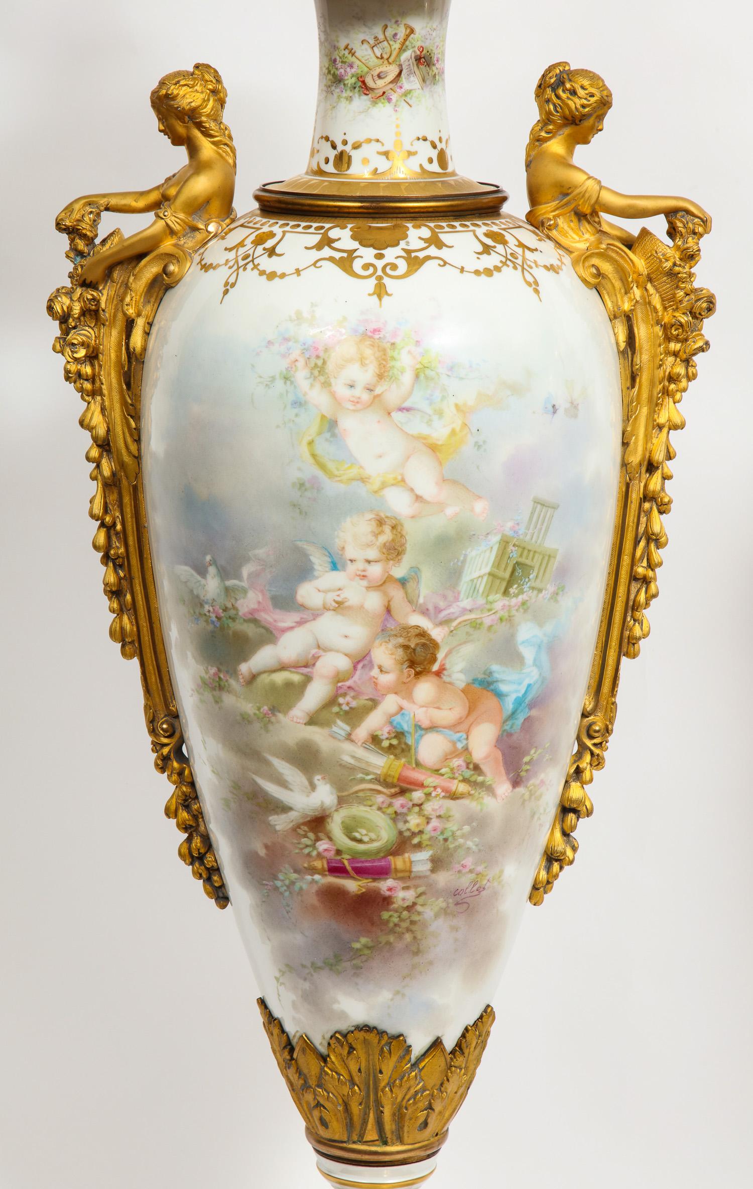 Napoleon III Monumental Pair of French Ormolu-Mounted White Sèvres Porcelain Vases and Covers