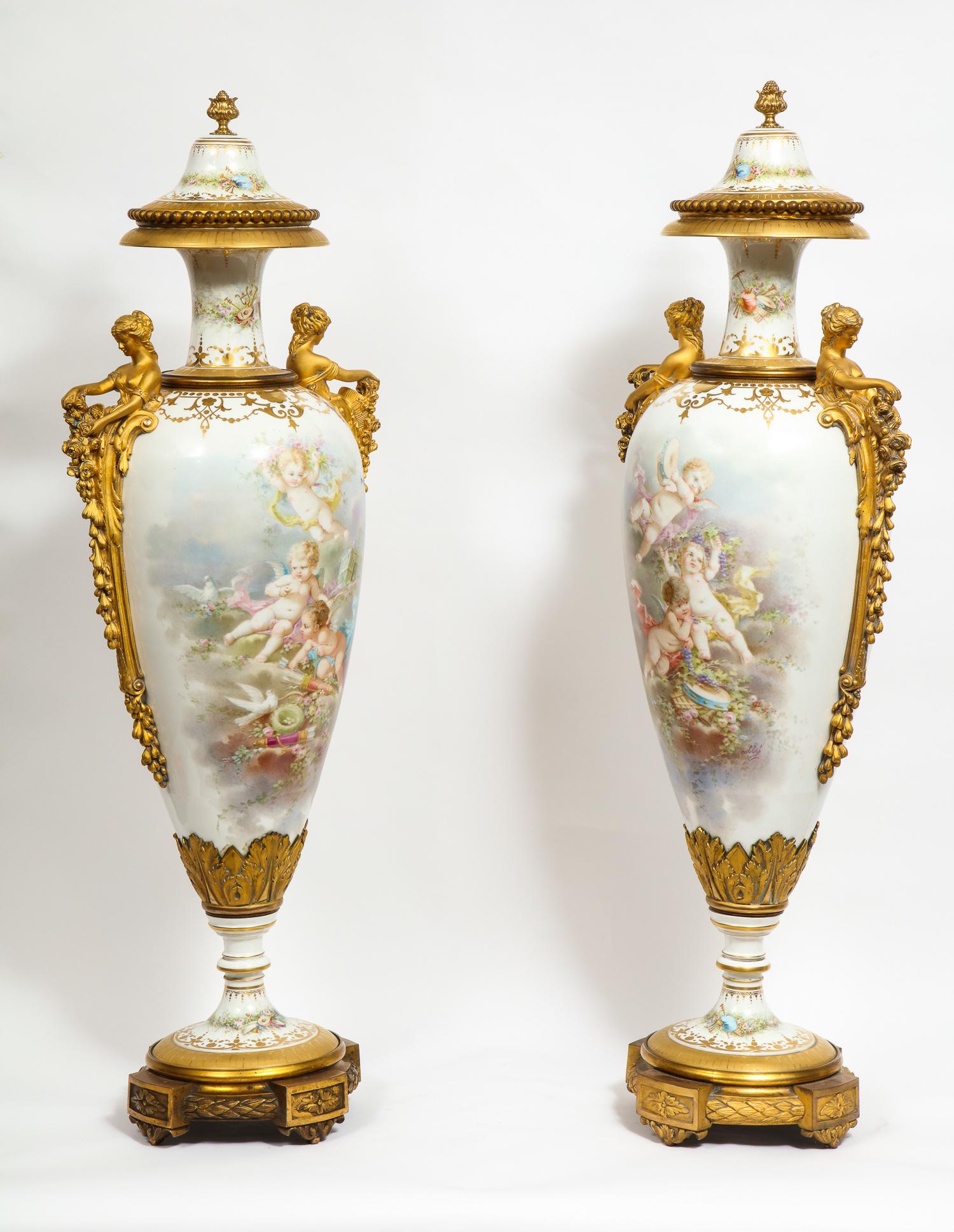 Monumental Pair of French Ormolu-Mounted White Sèvres Porcelain Vases and Covers 1