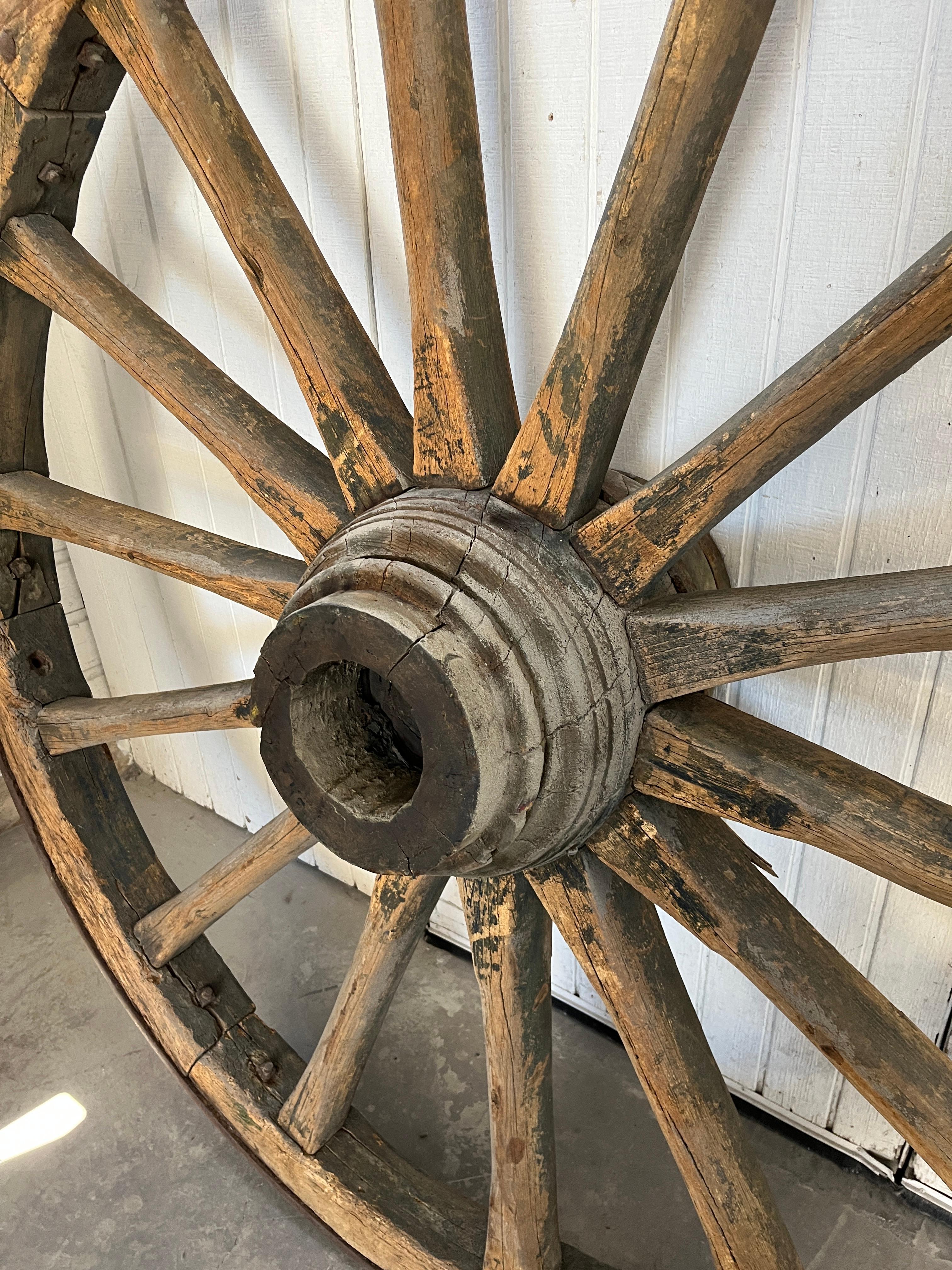 Monumental Pair of French Wagon Wheels For Sale 6