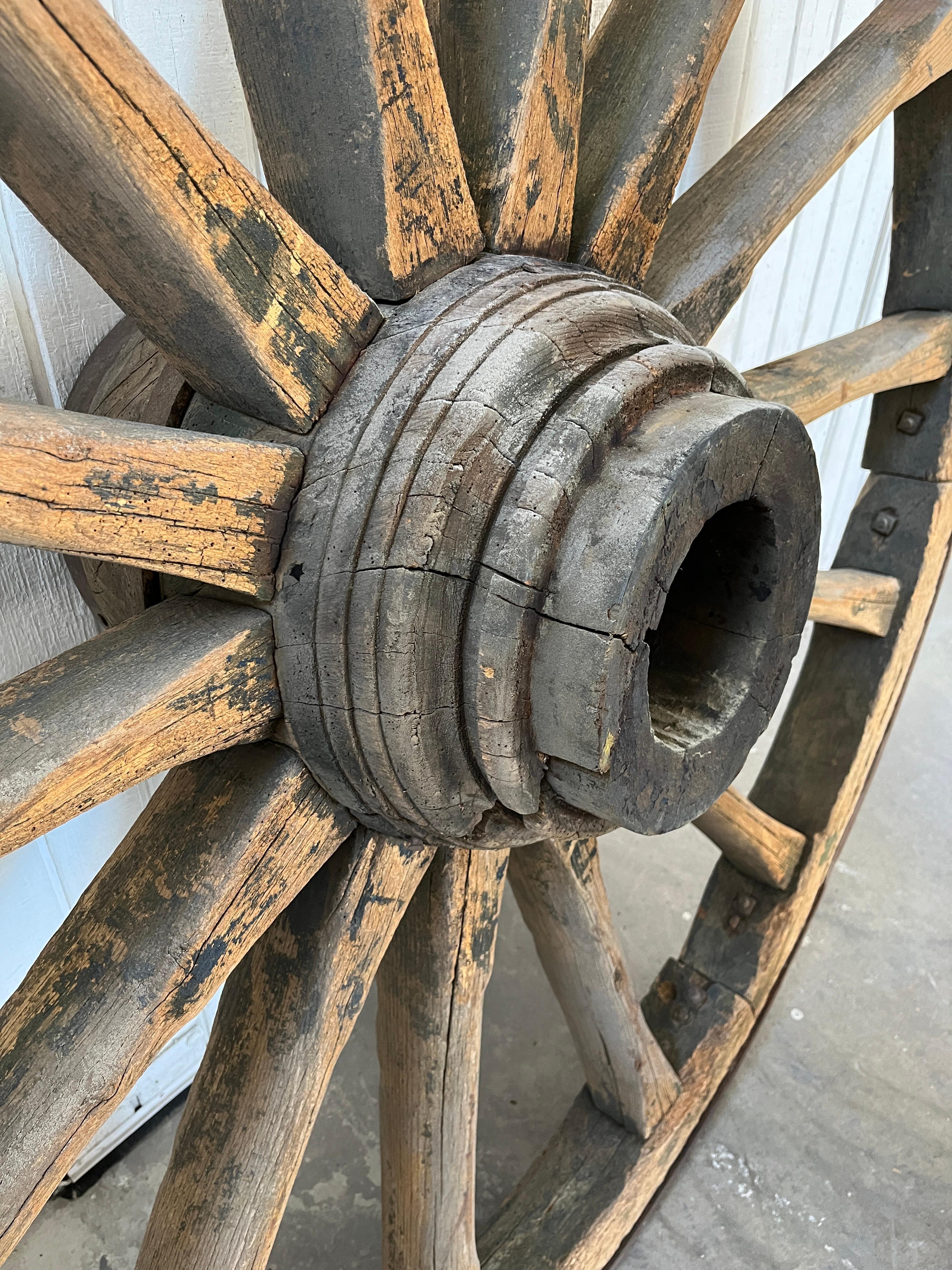 Monumental Pair of French Wagon Wheels For Sale 7