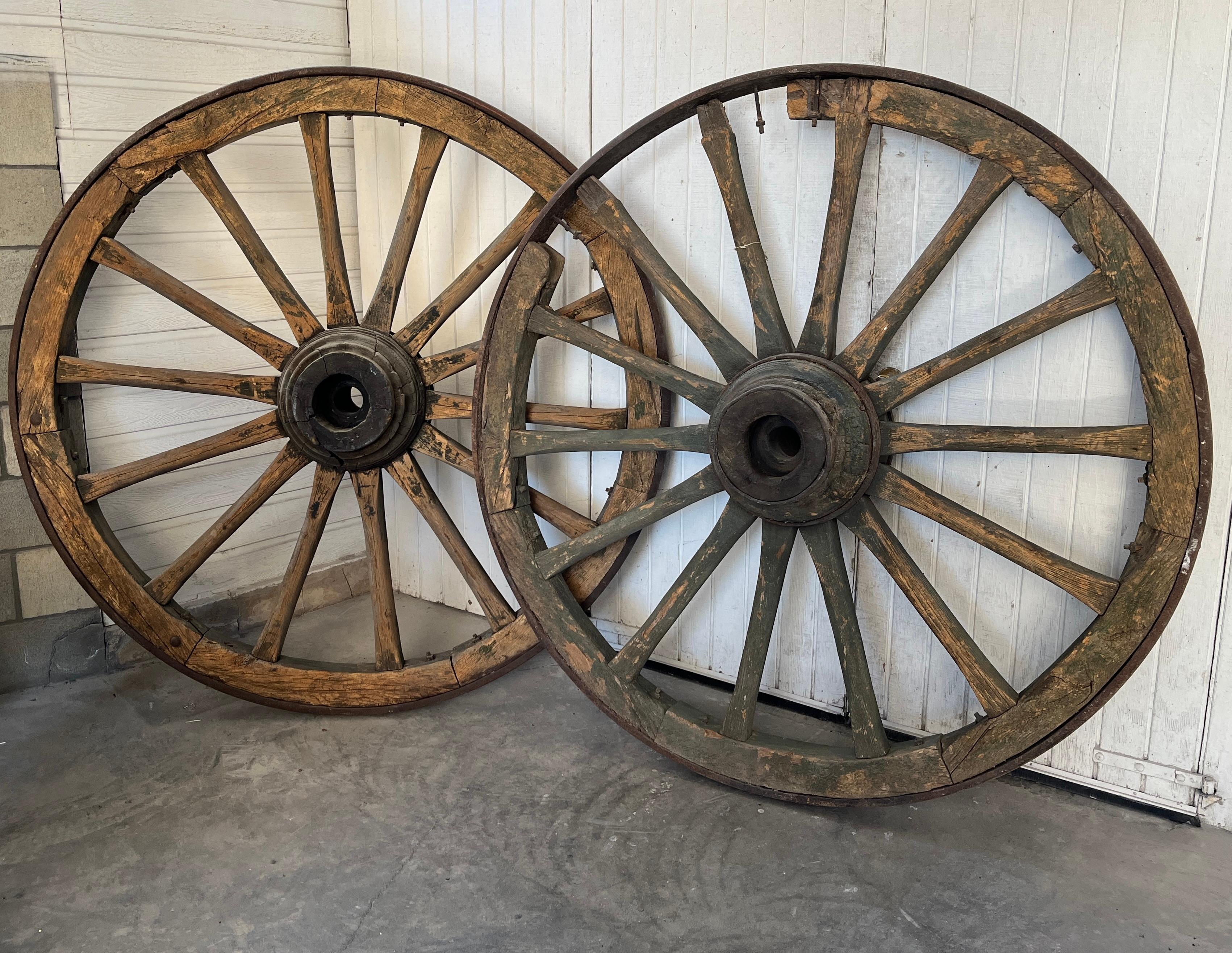 Monumental Pair of French Wagon Wheels For Sale 8